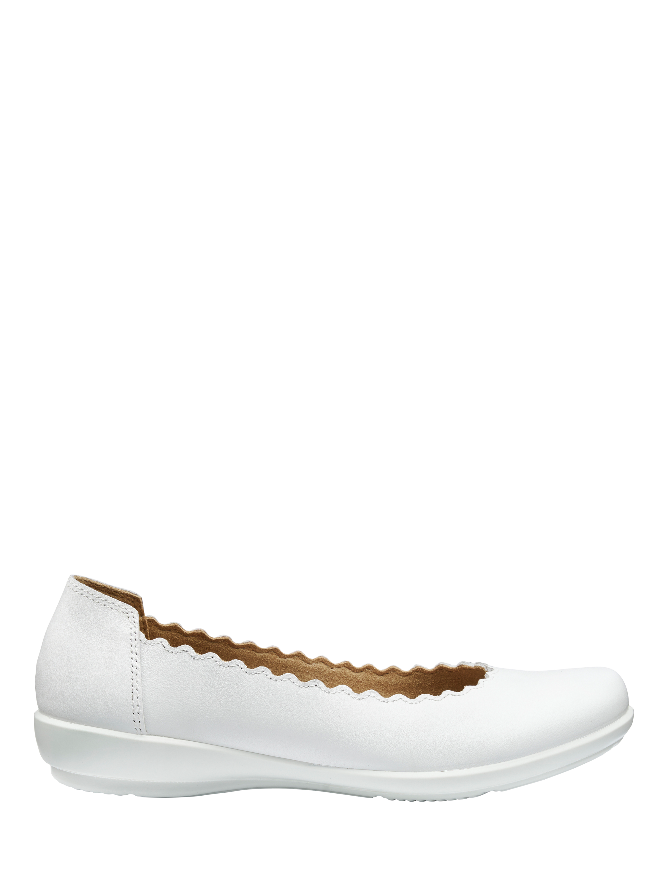 Product image 1 of 4, which shows Hotter Eider Wide Fit Leather Scallop Ballerina Pumps, White, 3W