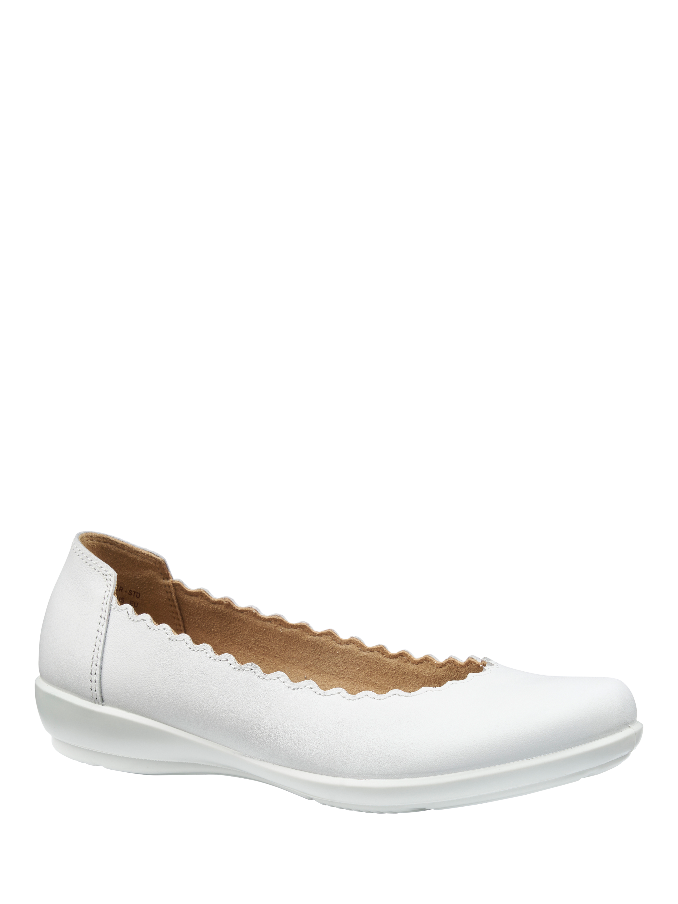 Product image 2 of 4, which shows Hotter Eider Wide Fit Leather Scallop Ballerina Pumps, White, 3W