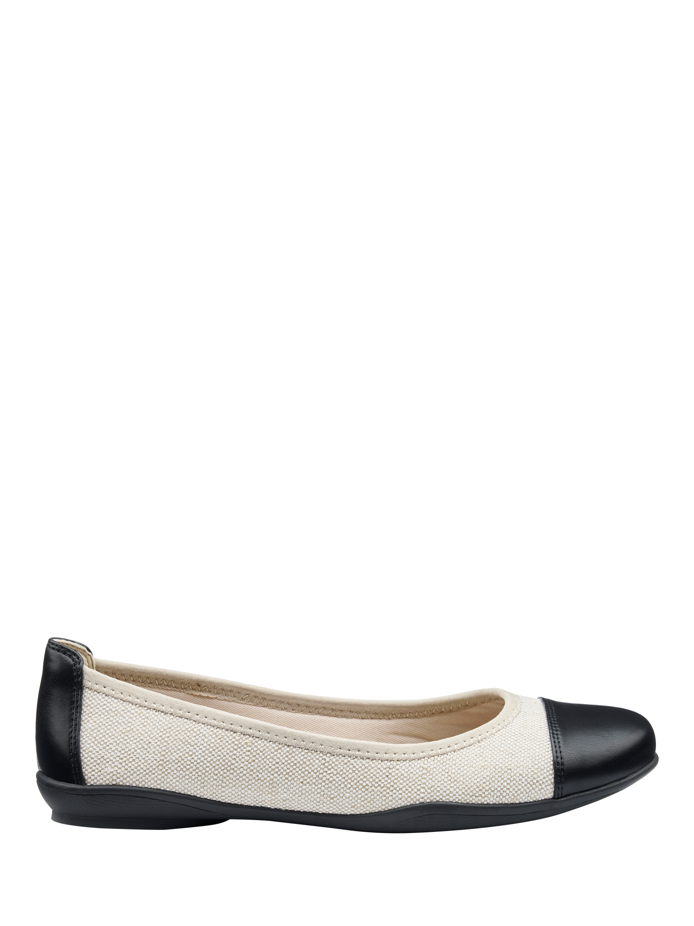Product image 1 of 5, which shows Hotter Ivy Wide Fit Ballerina Pumps, Beige/Black, 3W