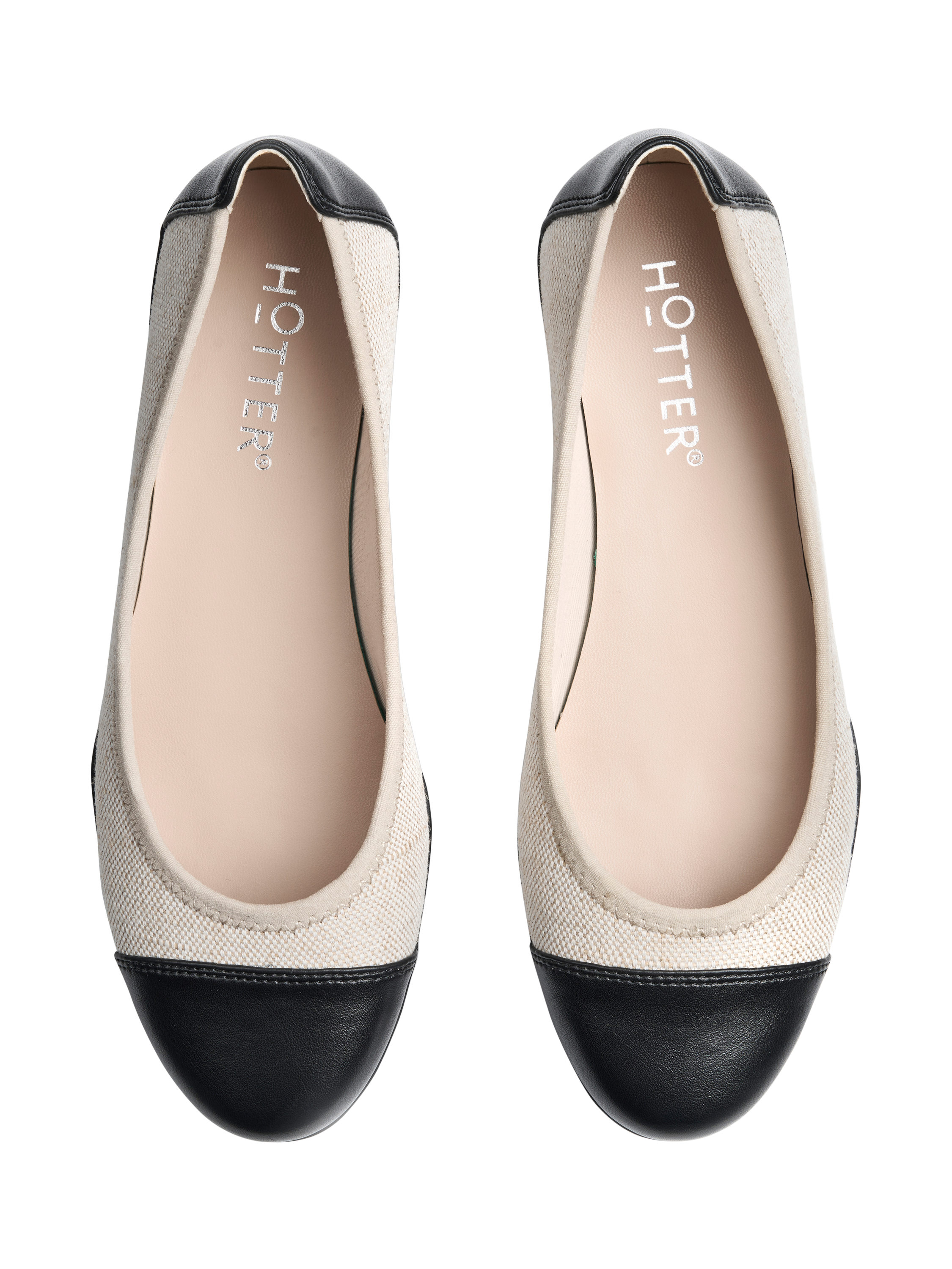 Product image 3 of 5, which shows Hotter Ivy Wide Fit Ballerina Pumps, Beige/Black, 3W