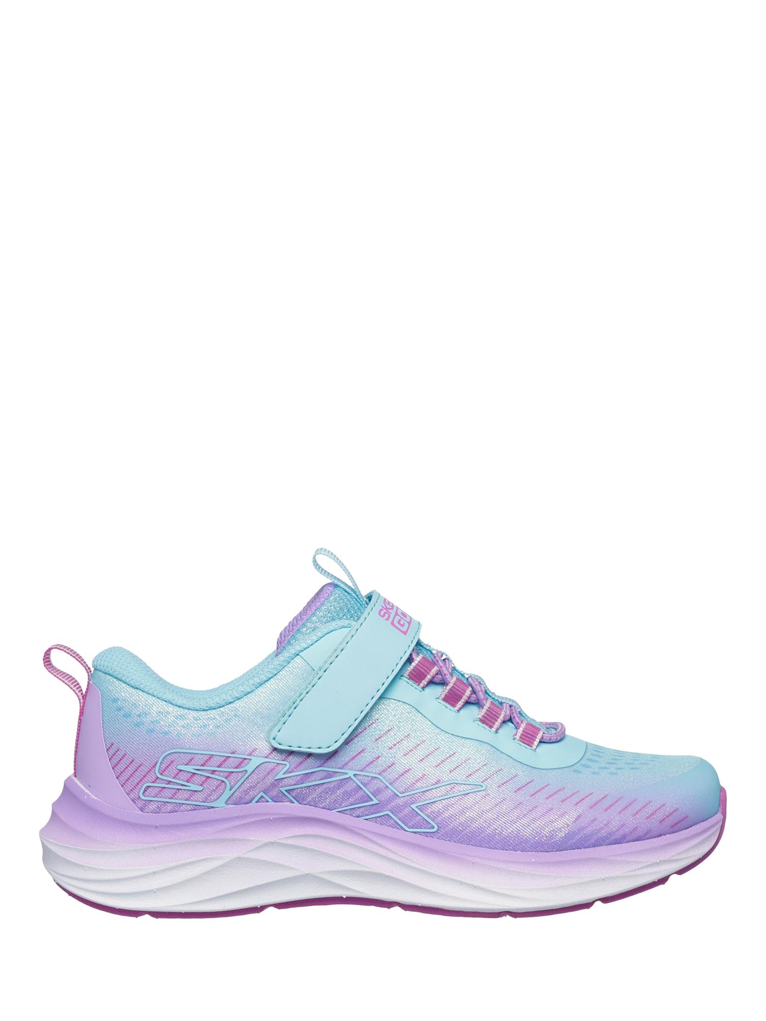 Product image 1 of 2, which shows Skechers Kids' GO RUN Accelerate Glitter Soul Trainers, Aqua/Purple, 9.5 Jnr