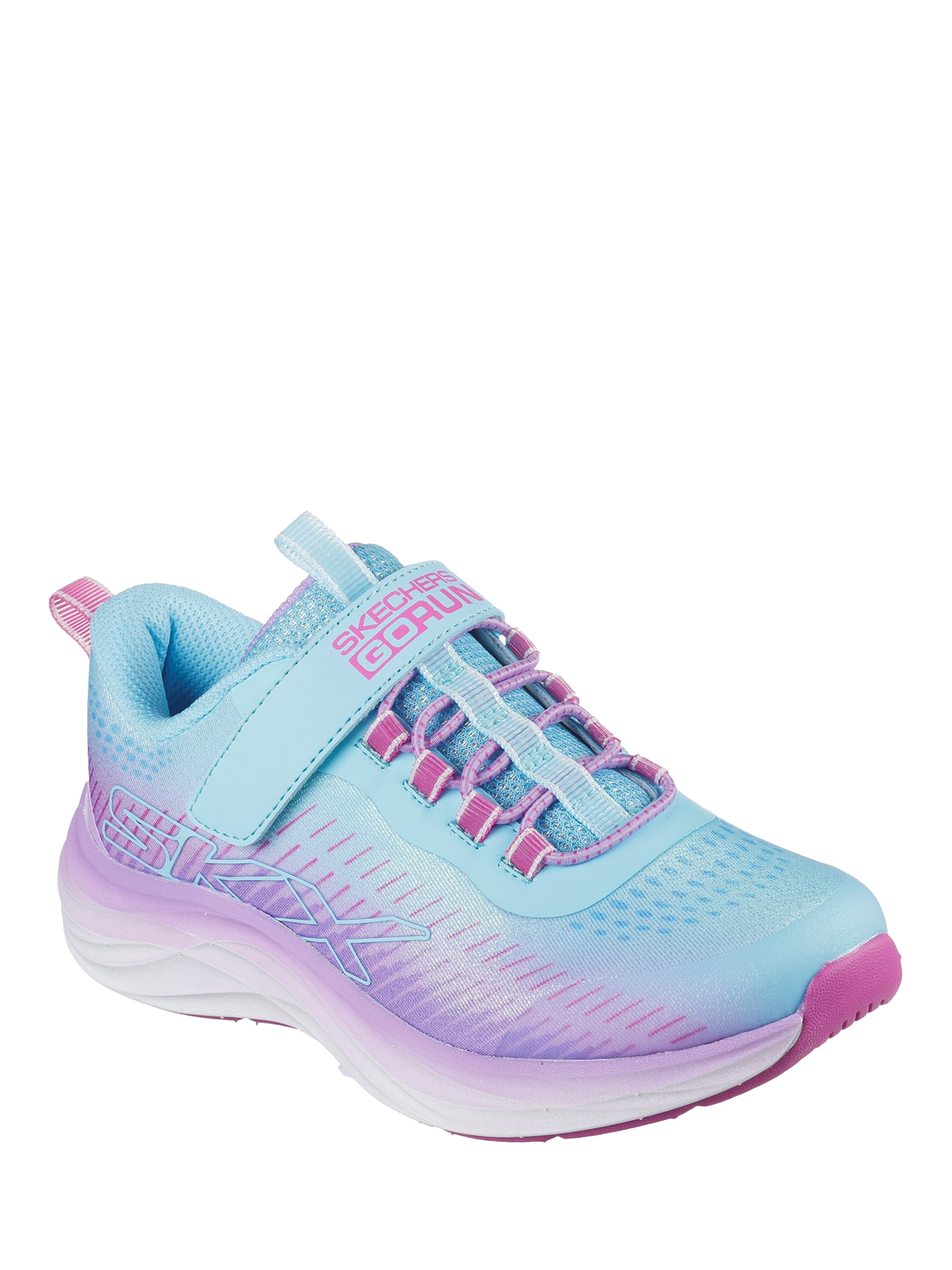 Product image 2 of 2, which shows Skechers Kids' GO RUN Accelerate Glitter Soul Trainers, Aqua/Purple, 9.5 Jnr