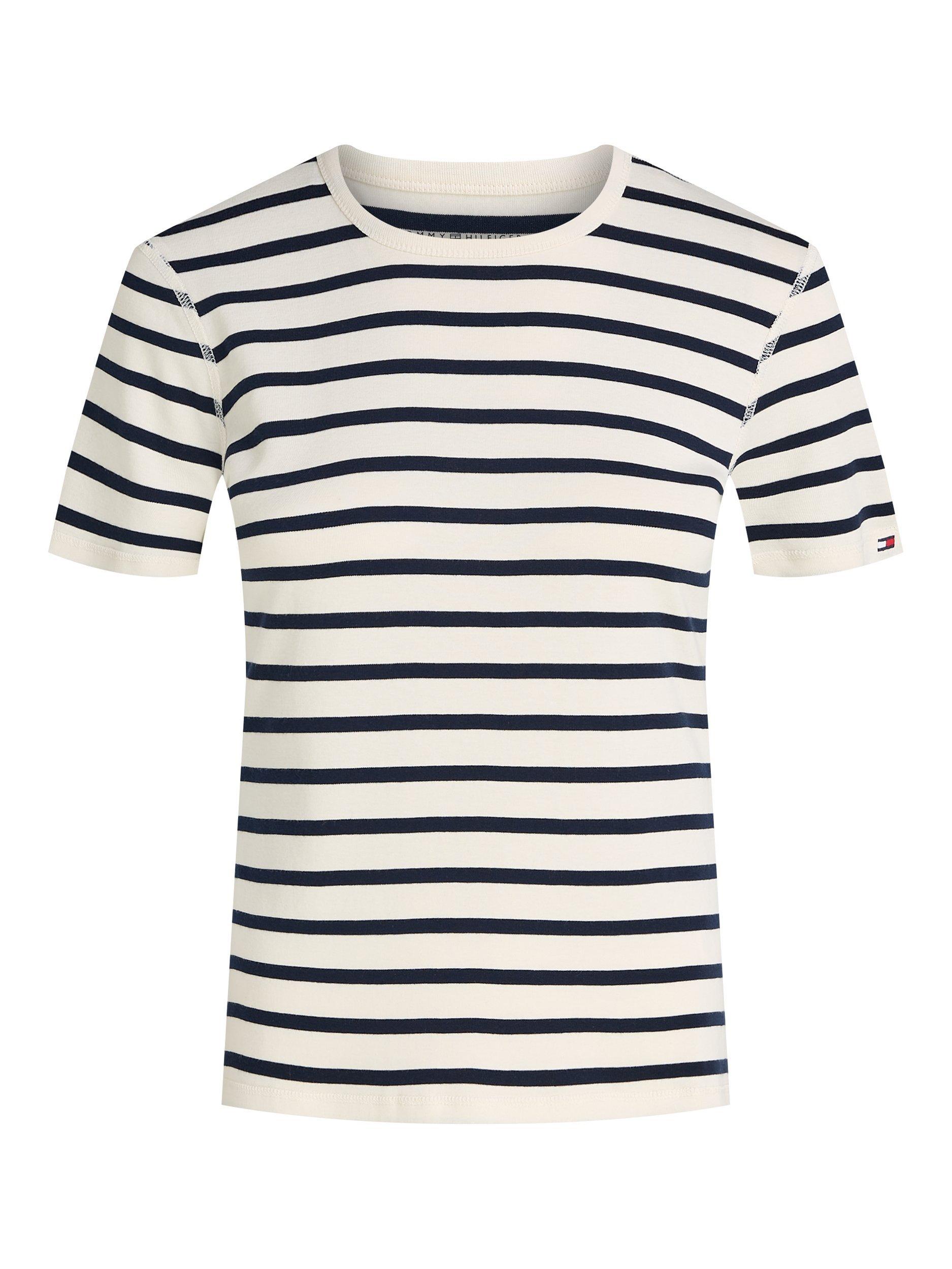 Product image 1 of 2, which shows Tommy Hilfiger Adaptive Cody Stripe Slim Fit T-Shirt, White/Black, M