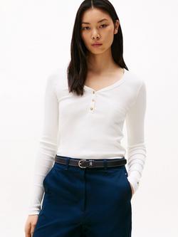 Tommy Hilfiger Slim Fit Henley Top, Ecru, Ecru