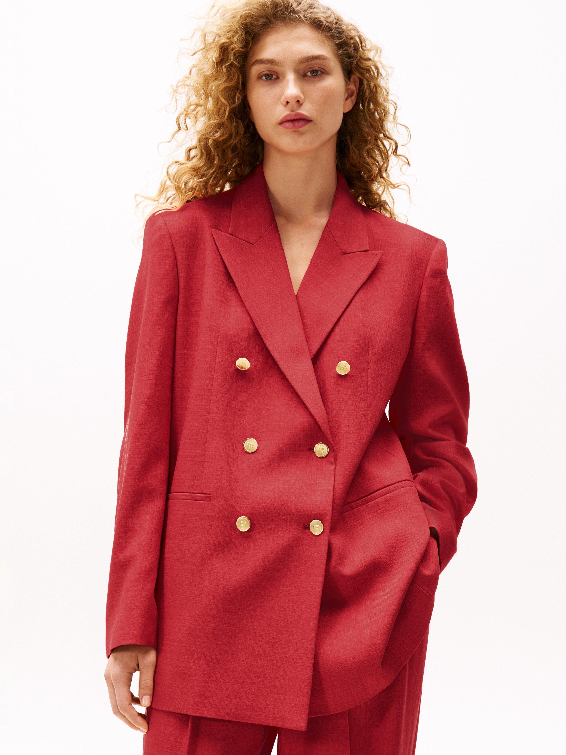 Product image 1 of 5, which shows Tommy Hilfiger x Sofia Richie Grainge Double Breasted Blazer, Medium Red, 6