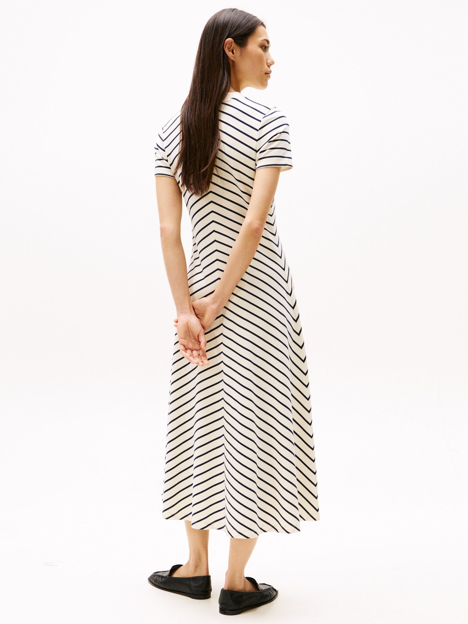 Product image 2 of 6, which shows Tommy Hilfiger Modern Chevron Stripe T-Shirt Dress, Ecru/Black, XS