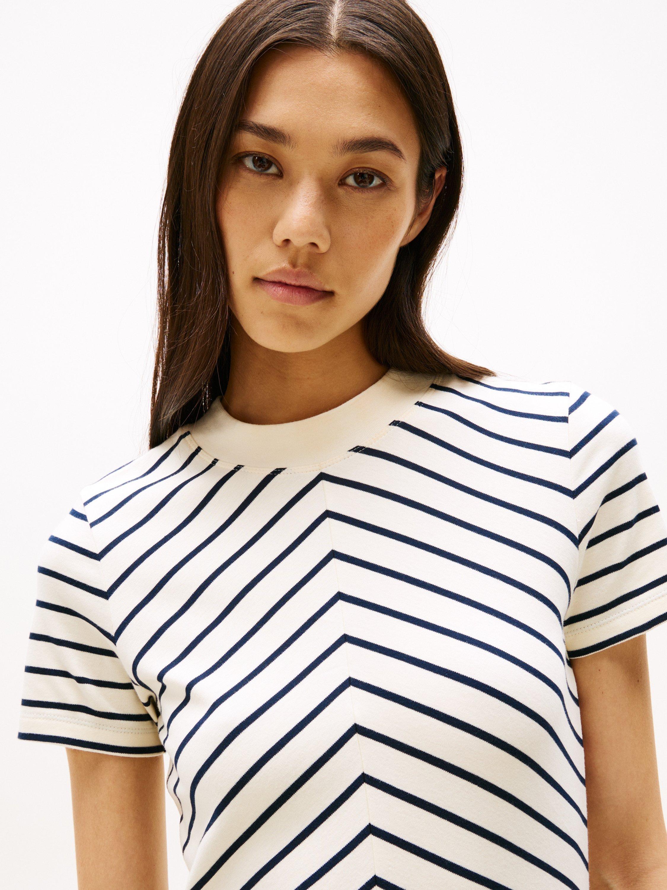 Product image 3 of 6, which shows Tommy Hilfiger Modern Chevron Stripe T-Shirt Dress, Ecru/Black, XS