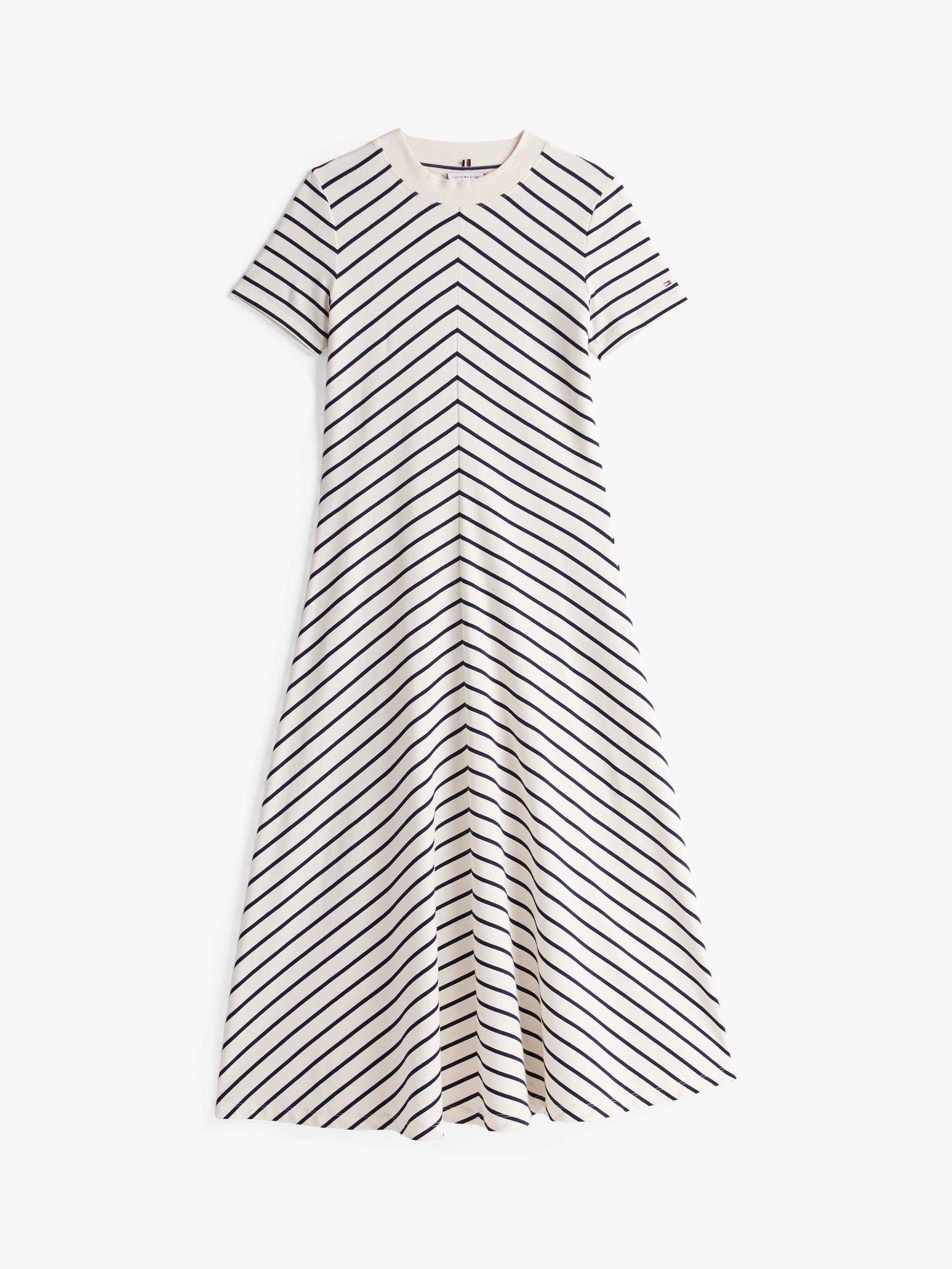 Product image 4 of 6, which shows Tommy Hilfiger Modern Chevron Stripe T-Shirt Dress, Ecru/Black, XS