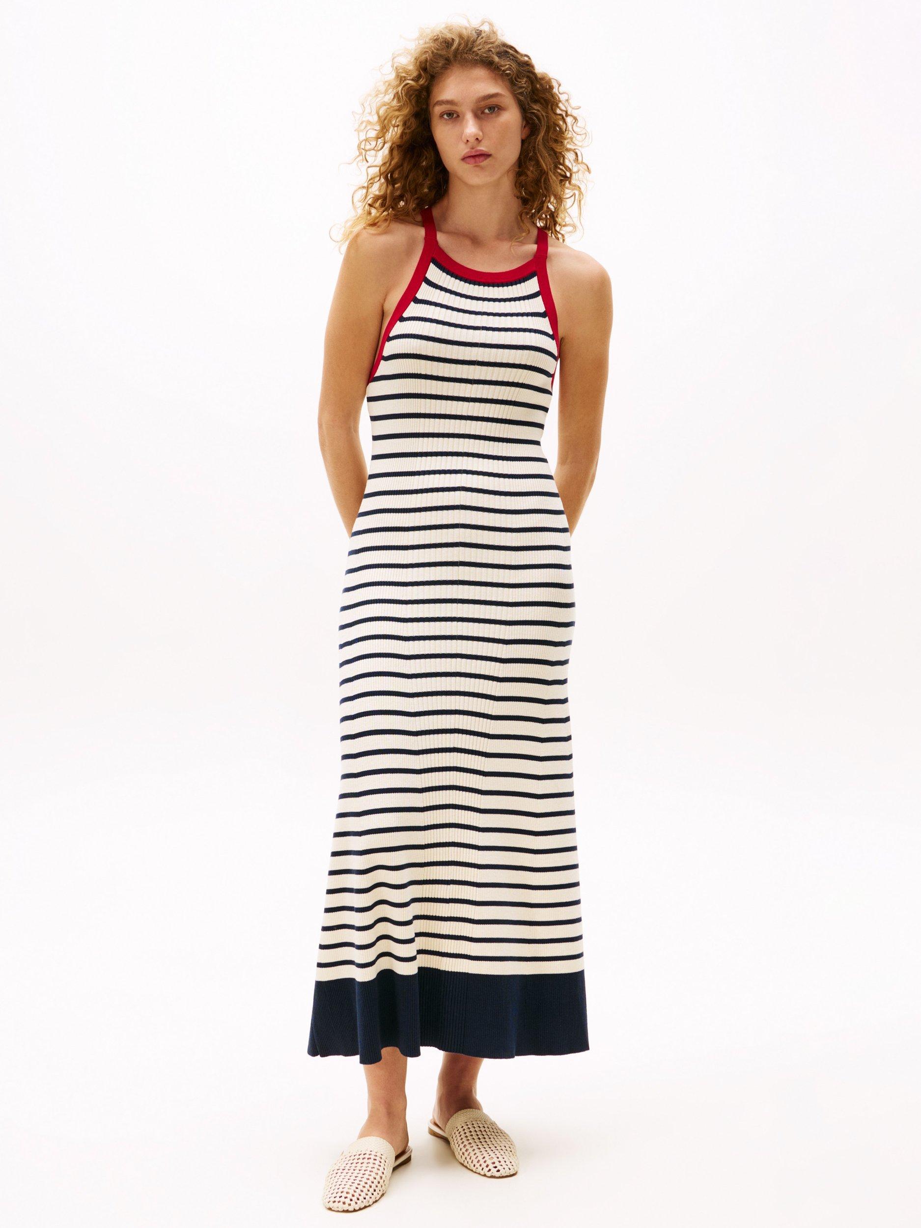 Product image 1 of 4, which shows Tommy Hilfiger x Sofia Richie Grainge Stripe Slim Fit Jumper Maxi Dress, Blue/Multi, M