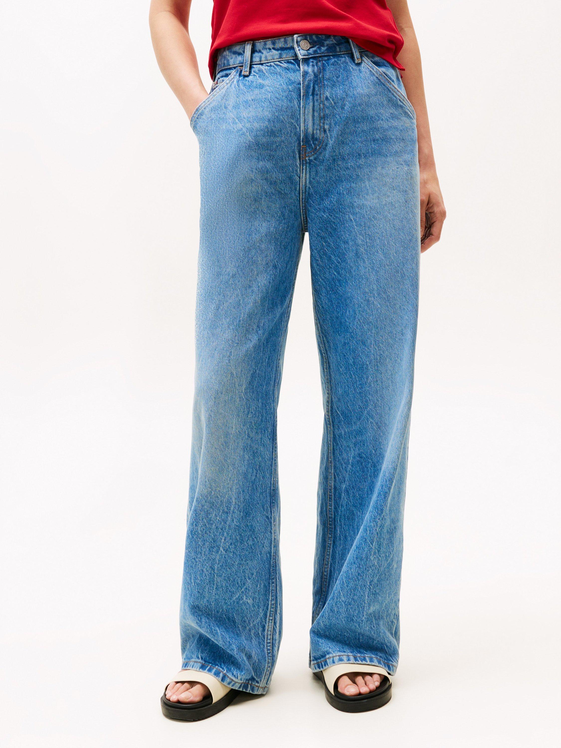 Product image 1 of 5, which shows Tommy Hilfiger Mid Rise Loose Wide Leg Jeans, Blue, 26S