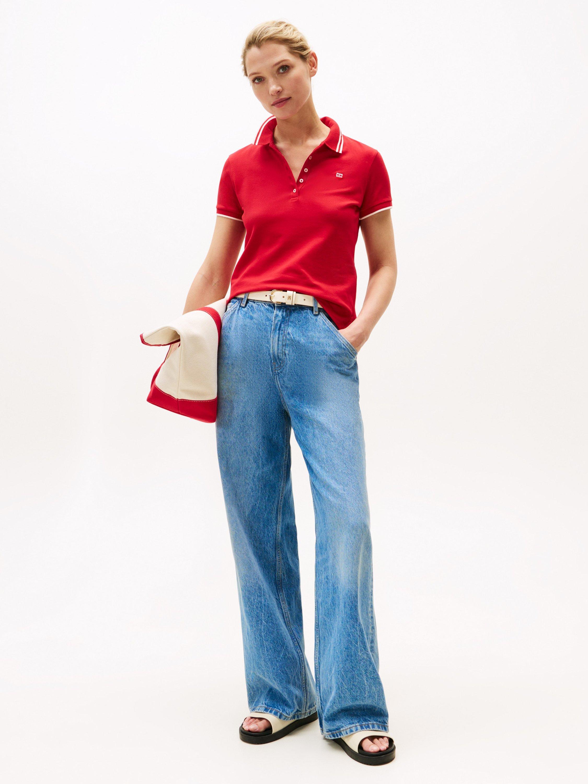 Product image 3 of 5, which shows Tommy Hilfiger Mid Rise Loose Wide Leg Jeans, Blue, 26S