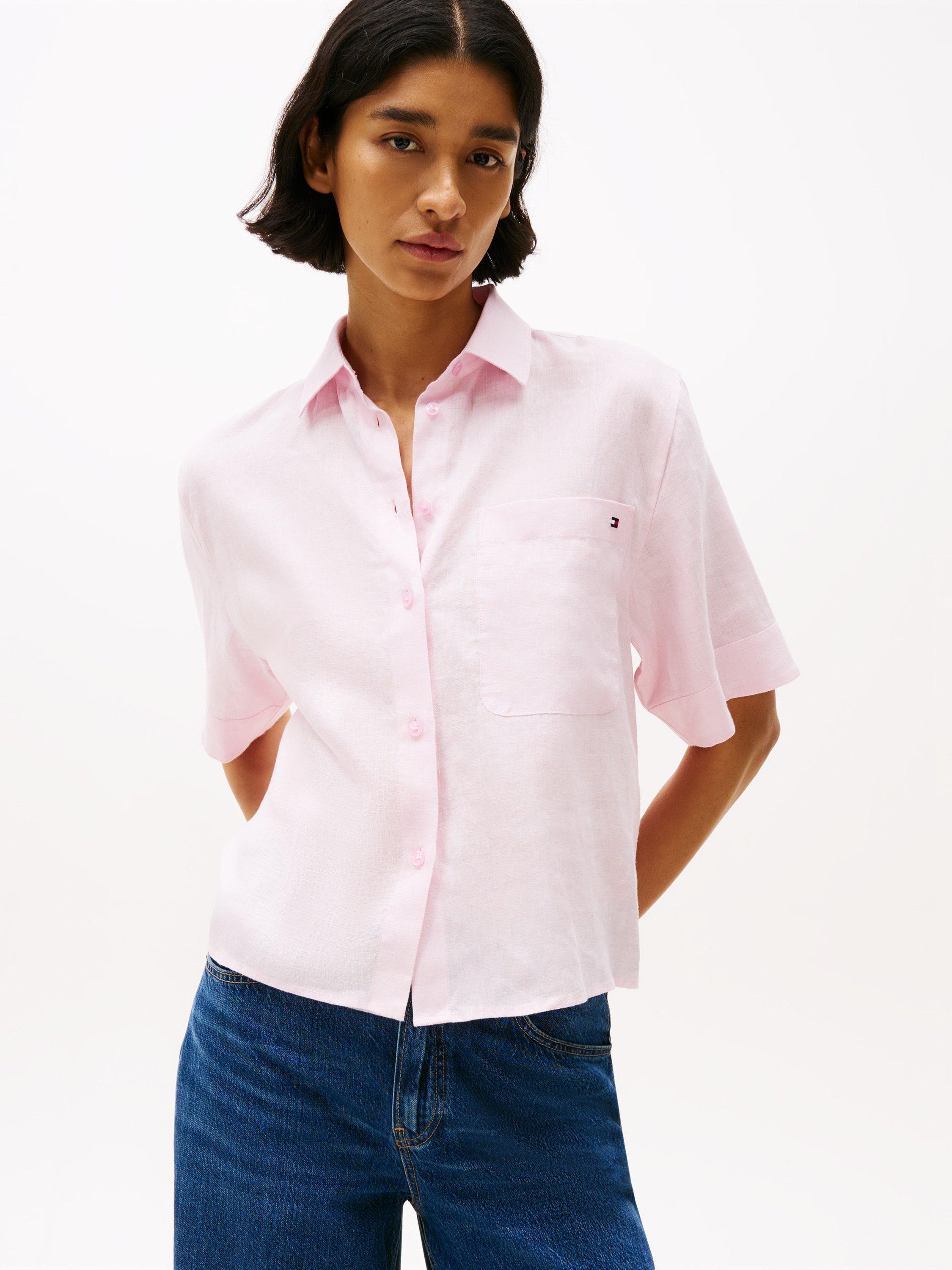 Product image 1 of 6, which shows Tommy Hilfiger Essential Pure Linen Shirt, Light Pink, 6