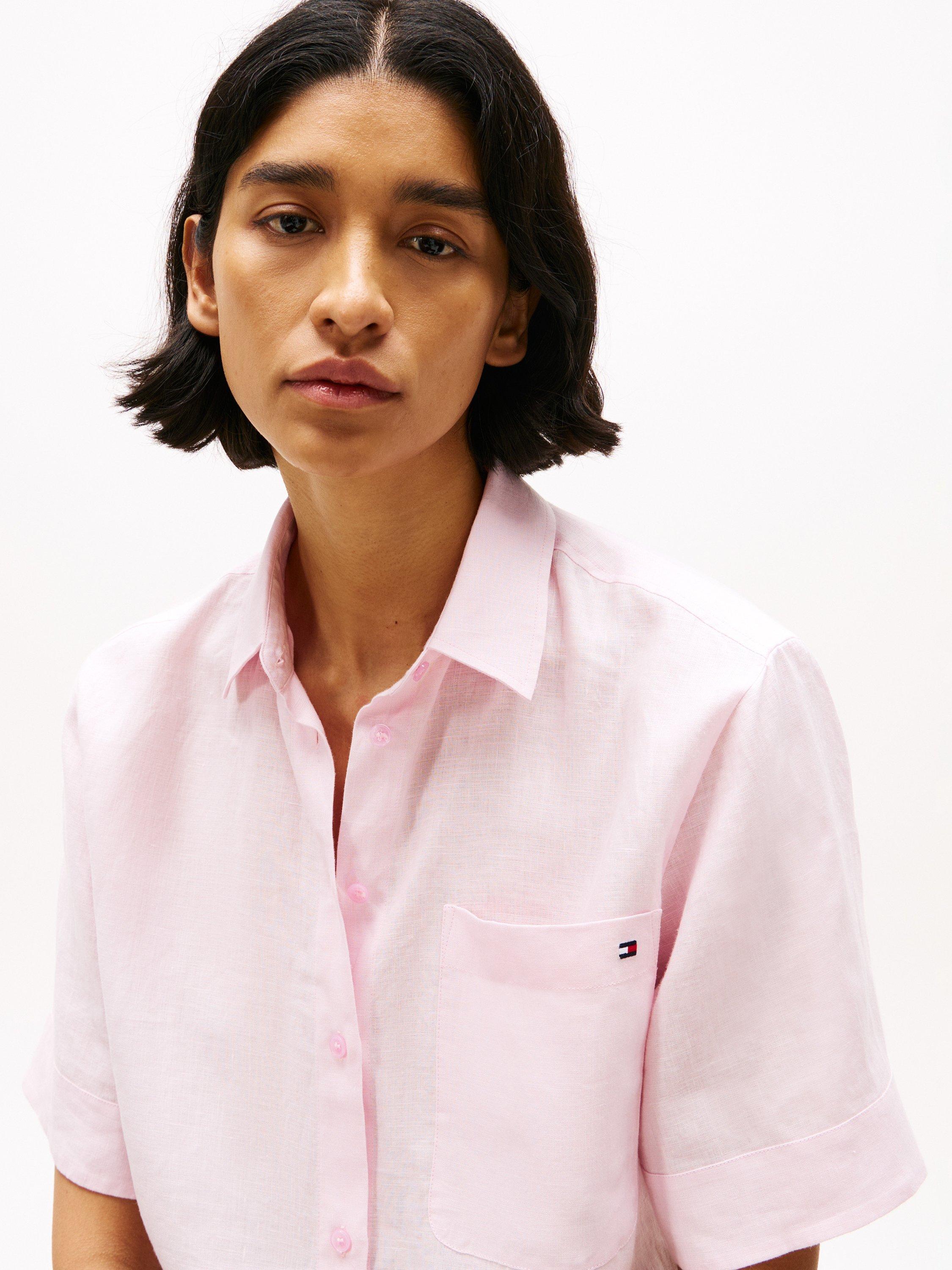 Product image 3 of 6, which shows Tommy Hilfiger Essential Pure Linen Shirt, Light Pink, 6