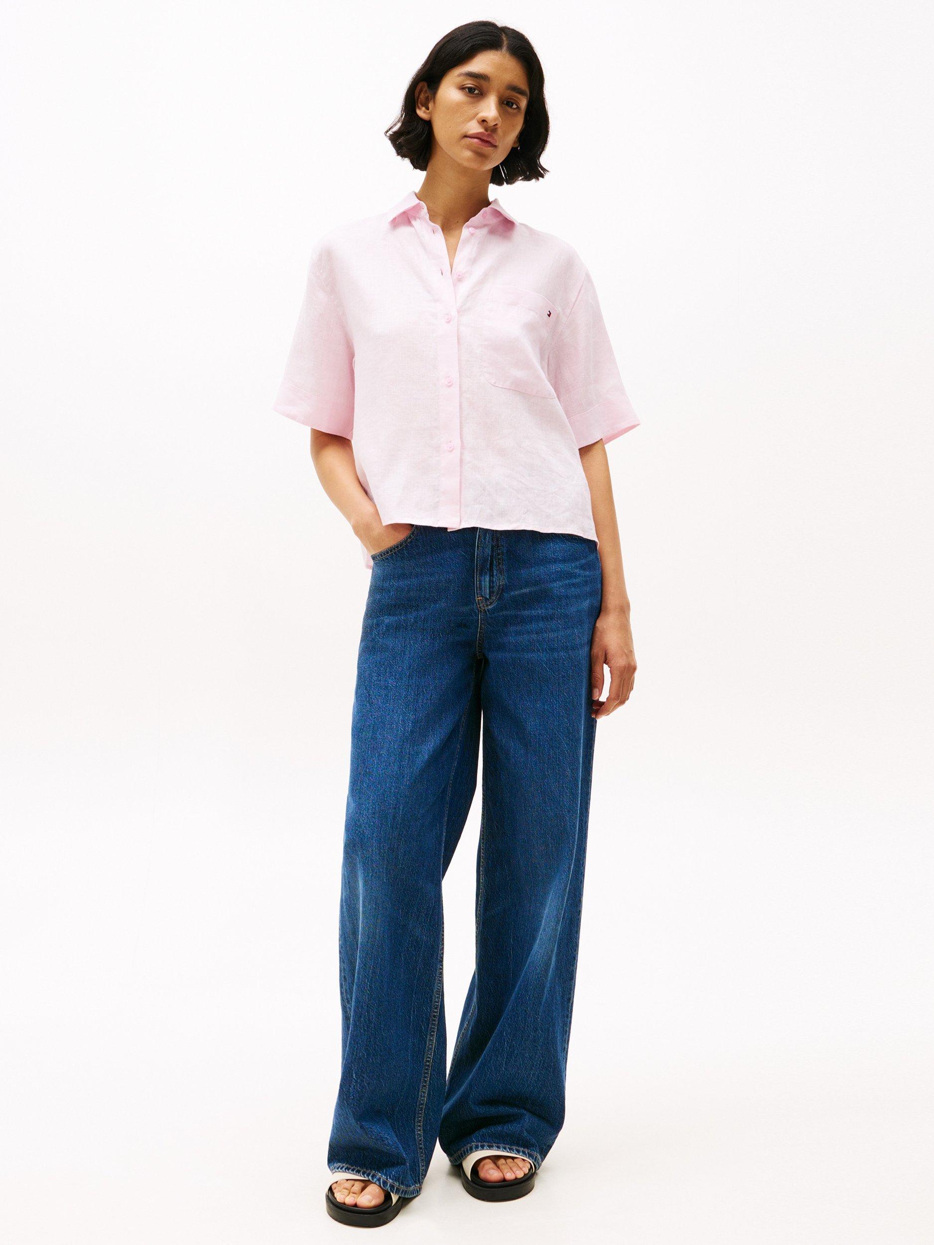 Product image 4 of 6, which shows Tommy Hilfiger Essential Pure Linen Shirt, Light Pink, 6