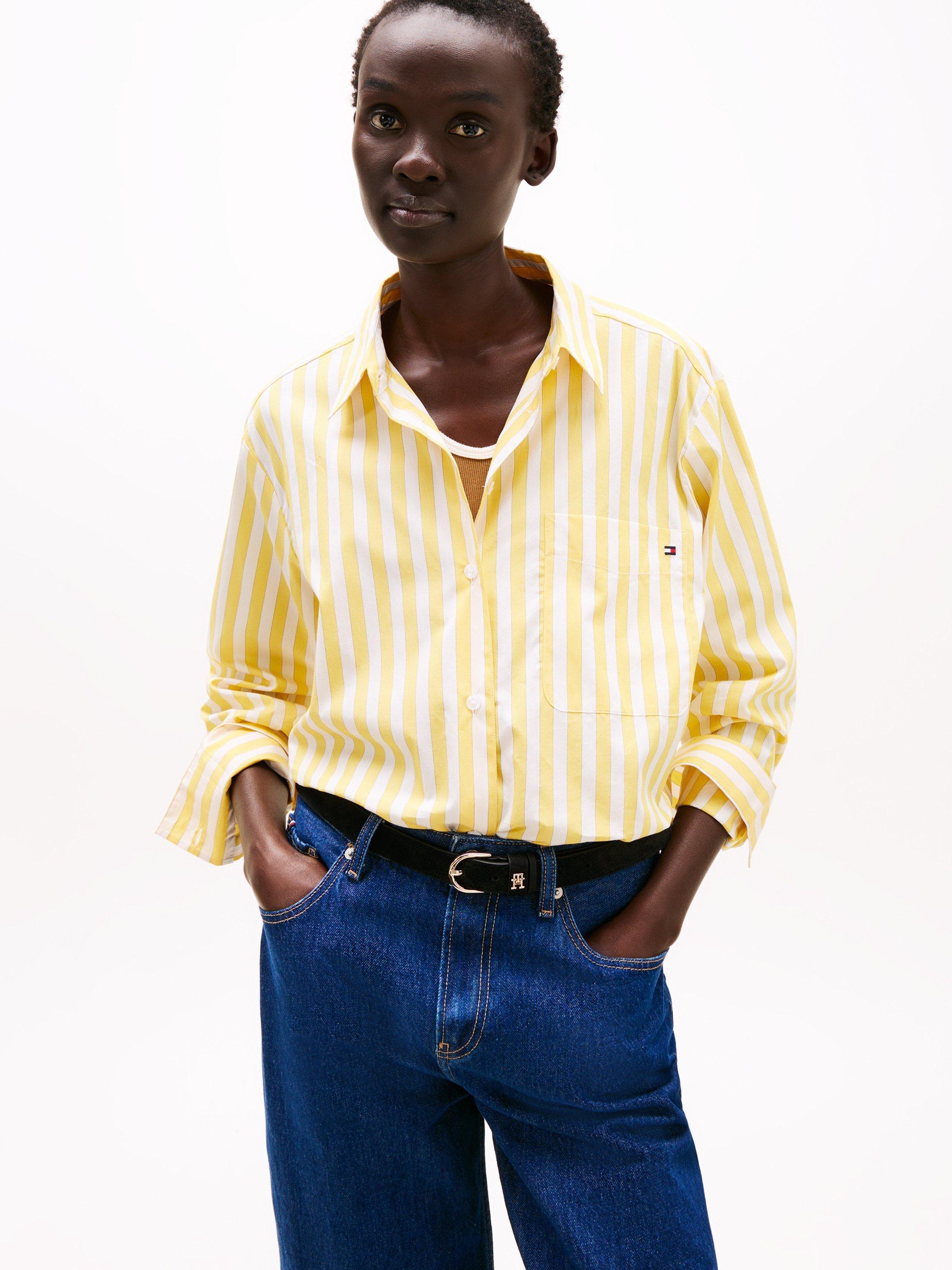 Product image 1 of 6, which shows Tommy Hilfiger Essential Stripe Pure Organic Cotton Shirt, Citronella/Multi, 6