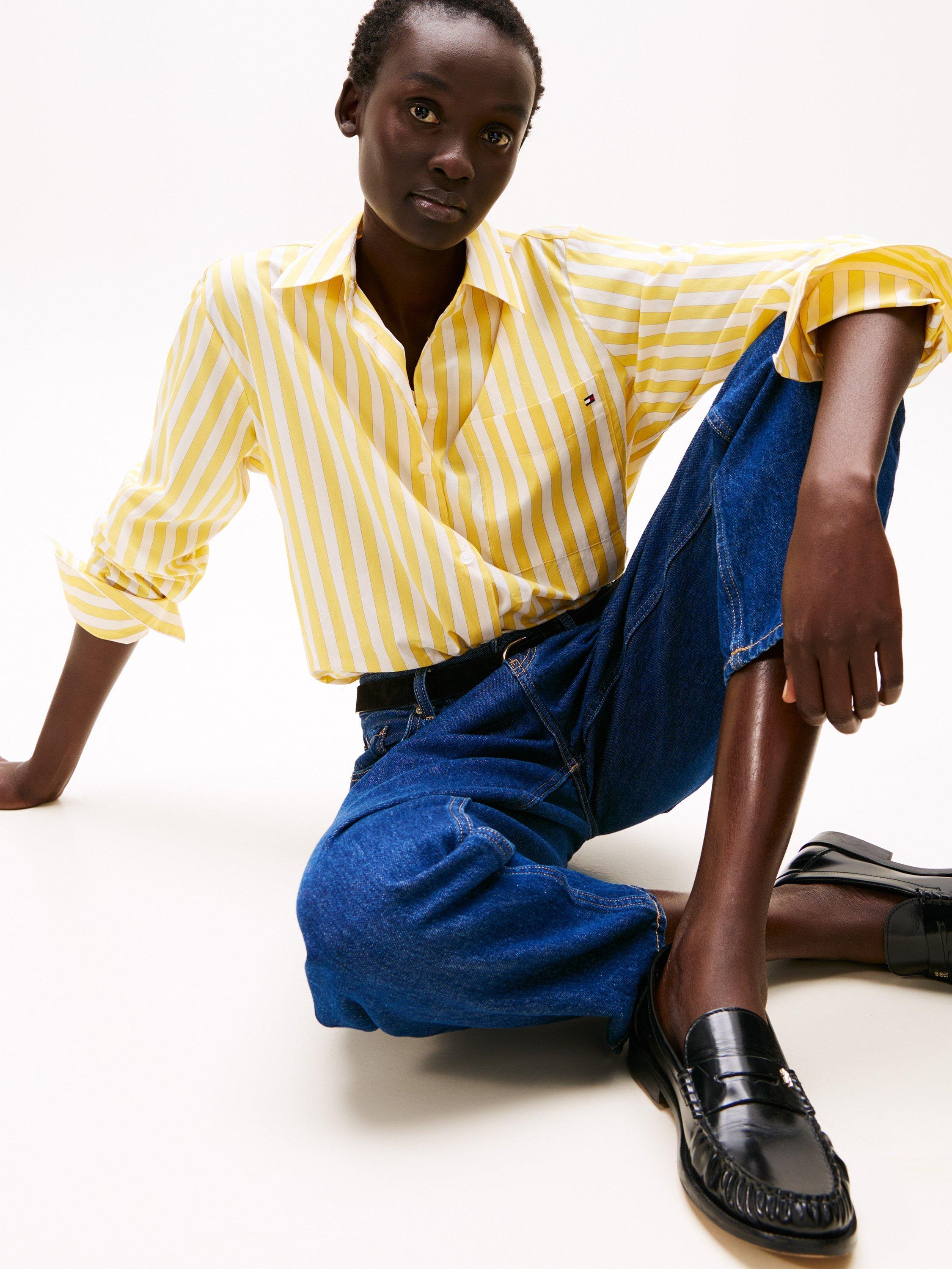 Product image 3 of 6, which shows Tommy Hilfiger Essential Stripe Pure Organic Cotton Shirt, Citronella/Multi, 6