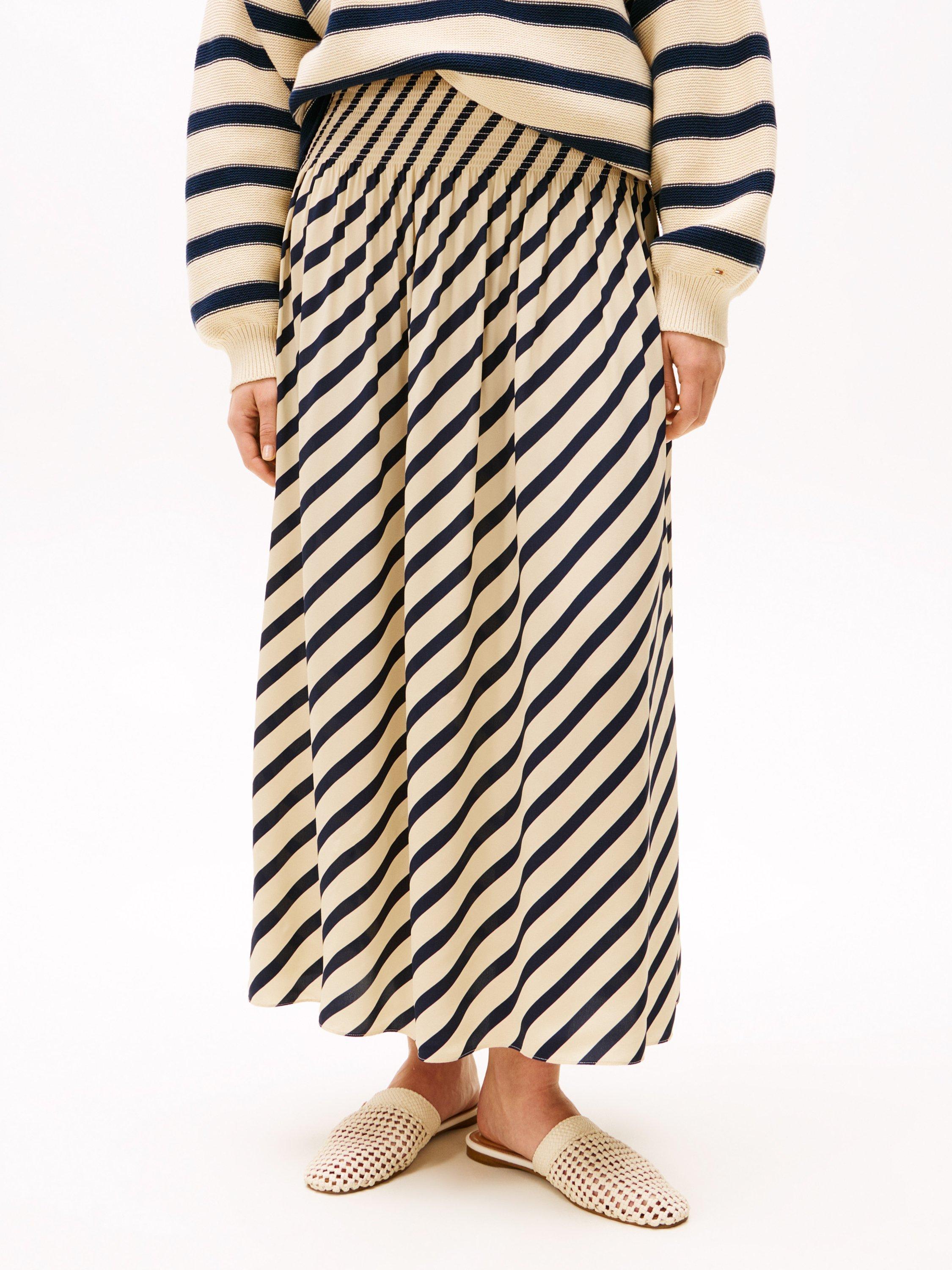 Product image 1 of 6, which shows Tommy Hilfiger x Sofia Richie Grainge Breton Stripe Skirt, Midnight/Cream, 6