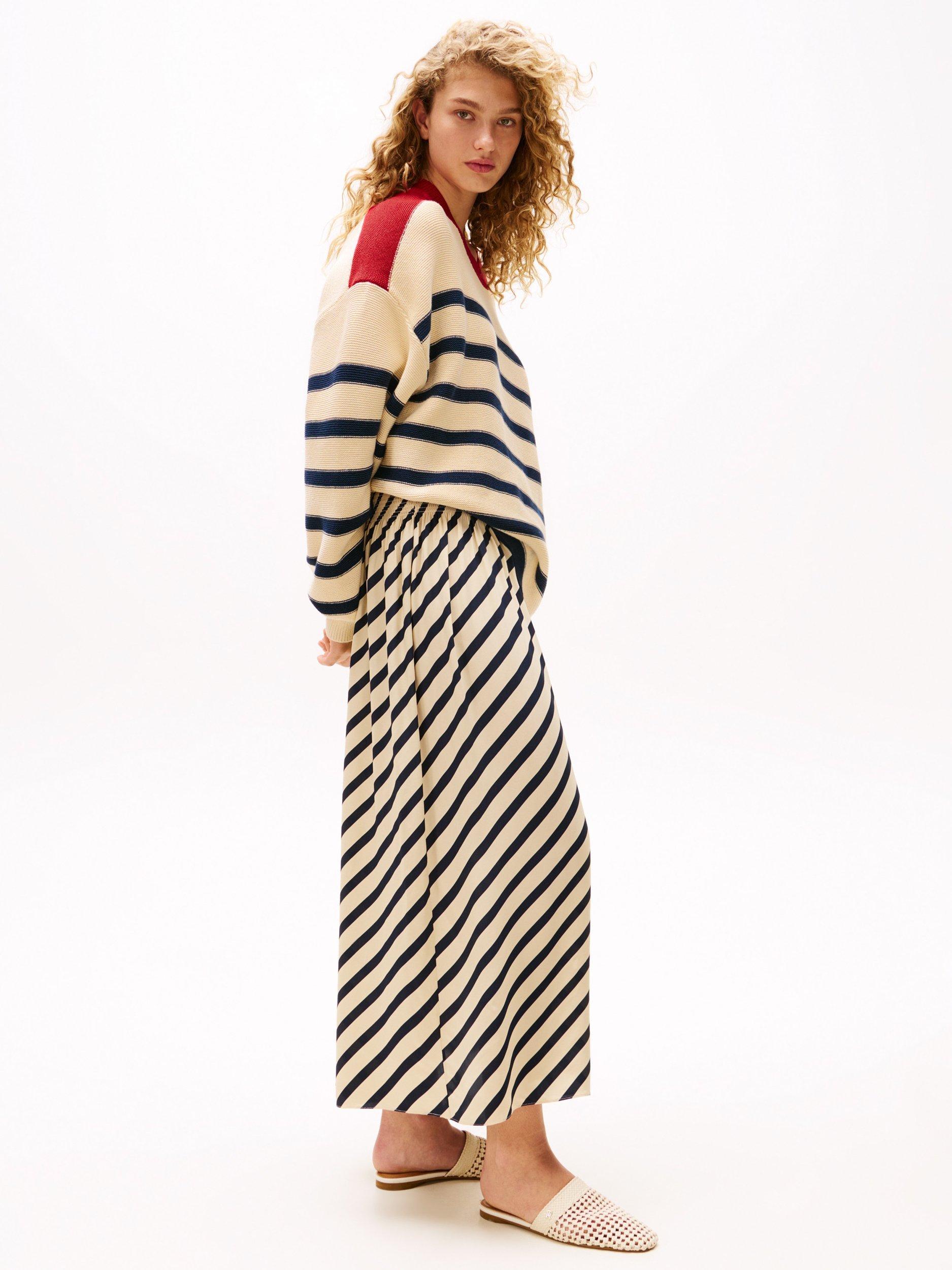 Product image 2 of 6, which shows Tommy Hilfiger x Sofia Richie Grainge Breton Stripe Skirt, Midnight/Cream, 6