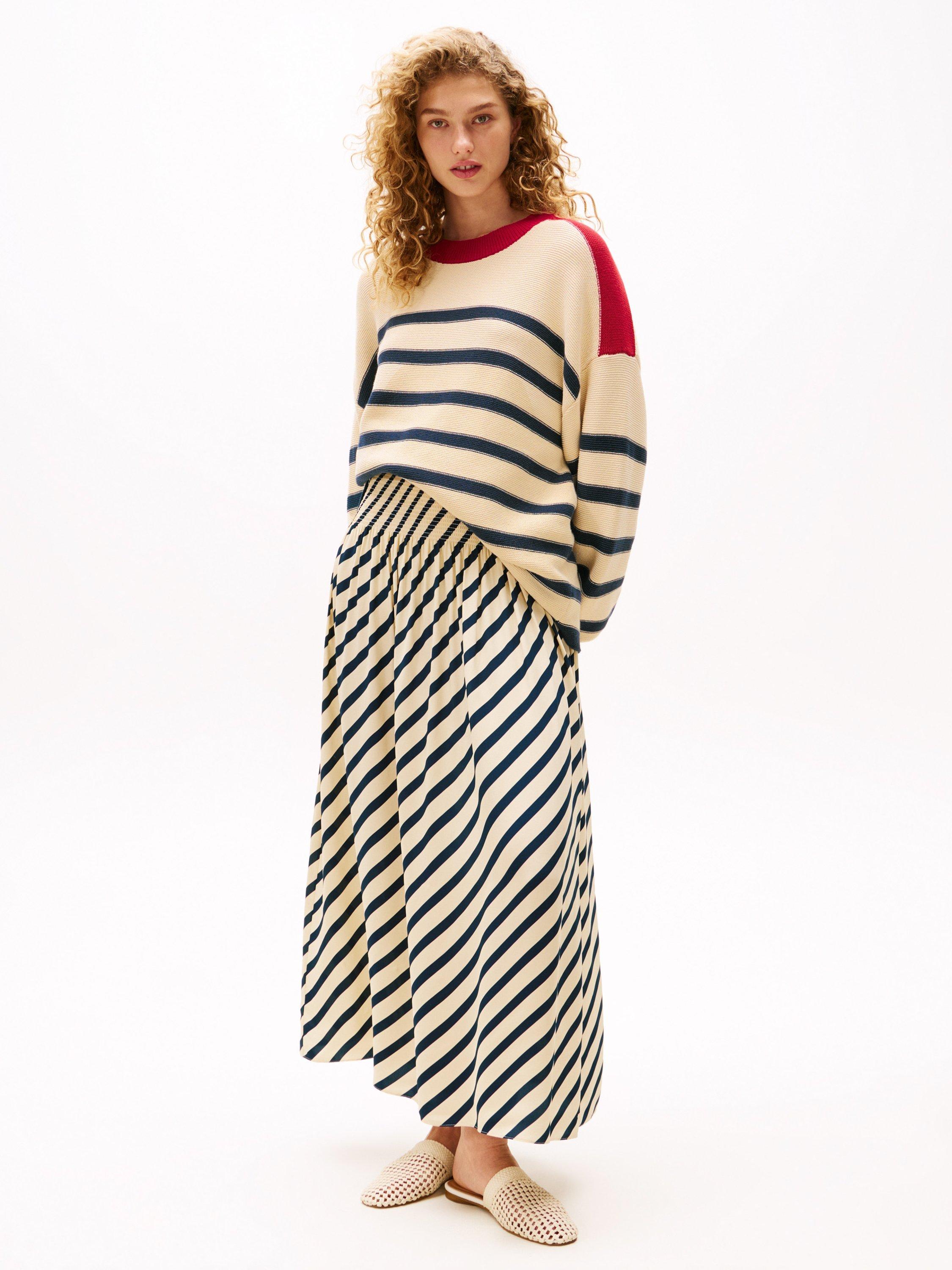 Product image 3 of 6, which shows Tommy Hilfiger x Sofia Richie Grainge Breton Stripe Skirt, Midnight/Cream, 6