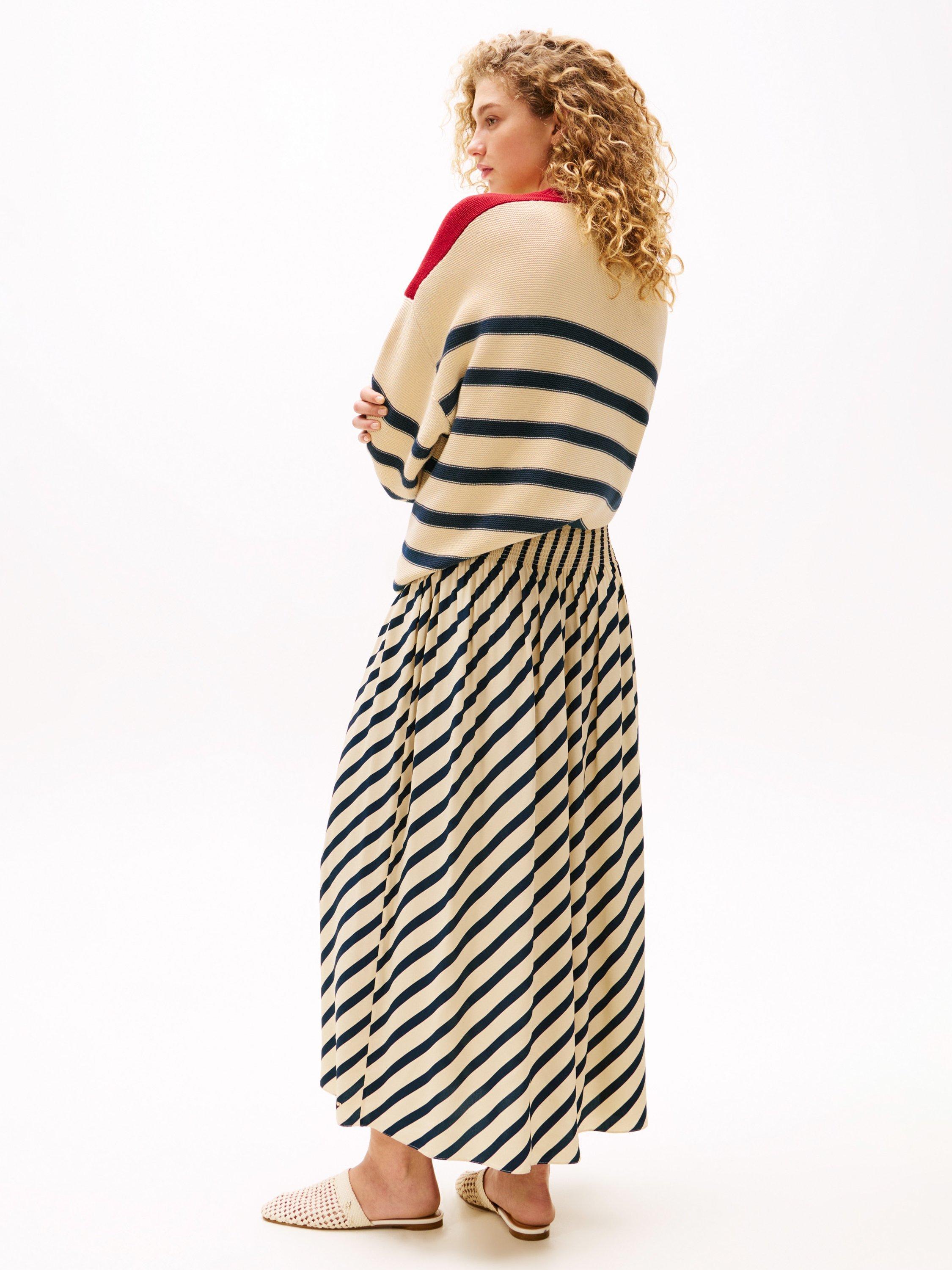 Product image 4 of 6, which shows Tommy Hilfiger x Sofia Richie Grainge Breton Stripe Skirt, Midnight/Cream, 6