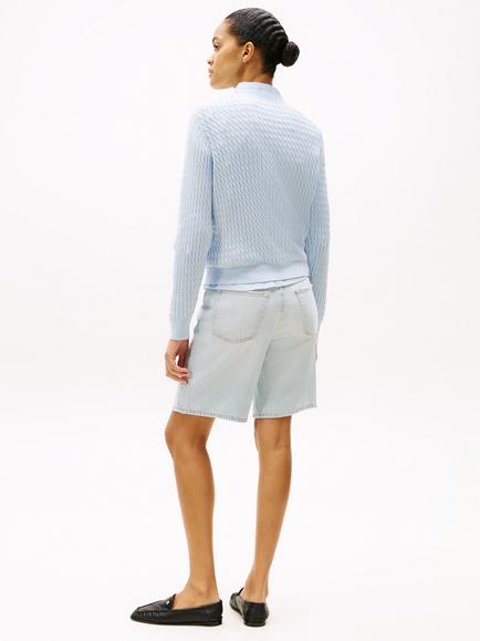 Tommy Hilfiger Fine Cable Knit Crew Neck Jumper - view 2, Breezy Blue