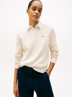 Tommy Hilfiger Fine Cable Knit Crew Neck Jumper, Ivory