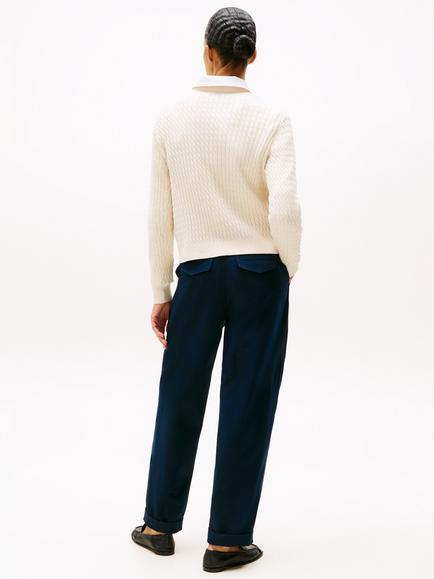 Tommy Hilfiger Fine Cable Knit Crew Neck Jumper - view 2, Ivory