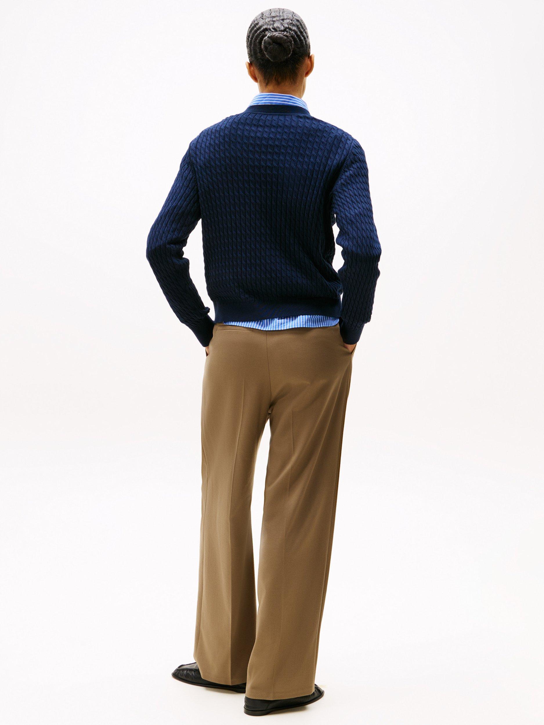 Product image 2 of 6, which shows Tommy Hilfiger Cable Knit Logo Jumper, Dark Night Navy, XS