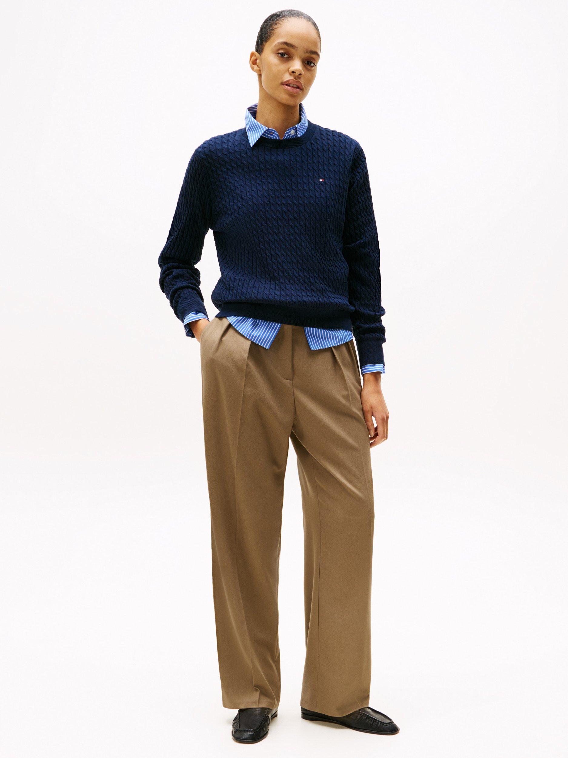 Product image 4 of 6, which shows Tommy Hilfiger Cable Knit Logo Jumper, Dark Night Navy, XS