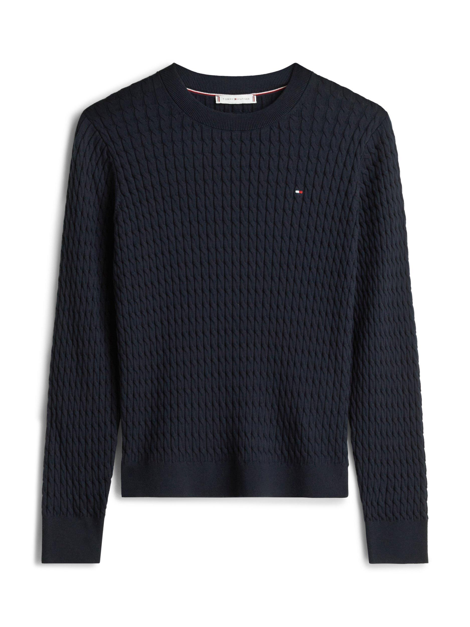Product image 6 of 6, which shows Tommy Hilfiger Cable Knit Logo Jumper, Dark Night Navy, XS