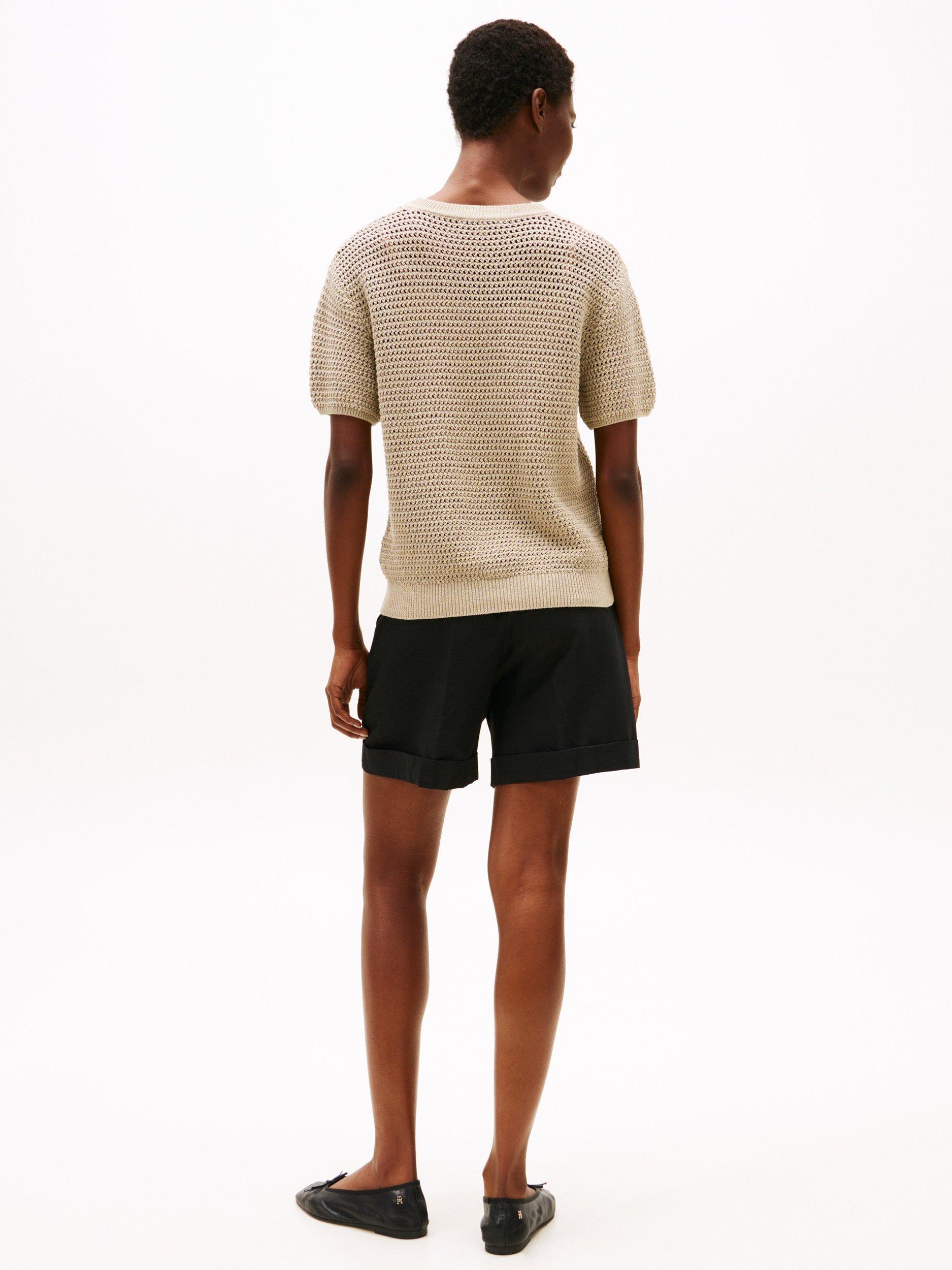 Product image 2 of 6, which shows Tommy Hilfiger Pointelle Crochet Organic Cotton Rich Jumper, Sandalwood, XS