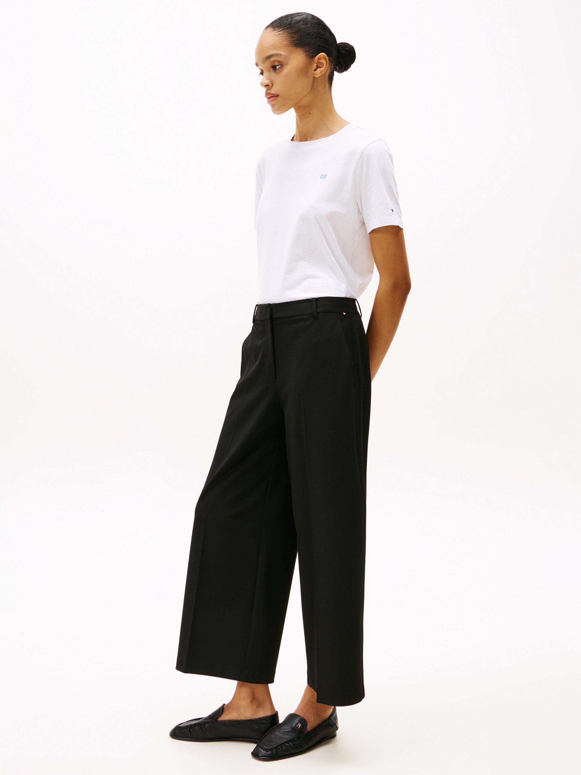 Product image 5 of 7, which shows Tommy Hilfiger Cropped Wide Leg Trousers, Black, 6