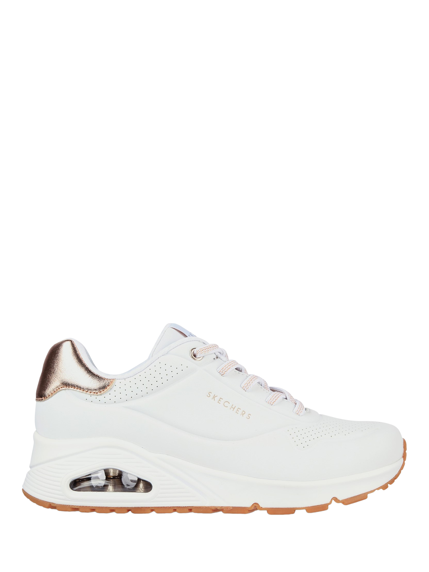 Product image 1 of 4, which shows Skechers Uno Shimmer Away Trainers, White, 3