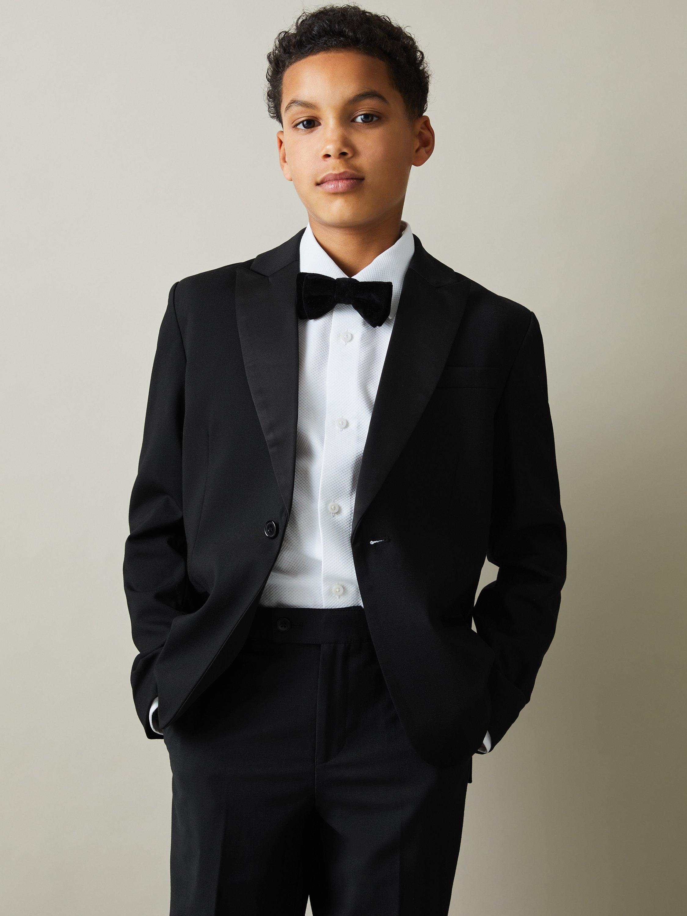 Product image 1 of 5, which shows Reiss Kids' Knightsbridge Wool Blend Single Breasted Blazer, Black, 3-4 years