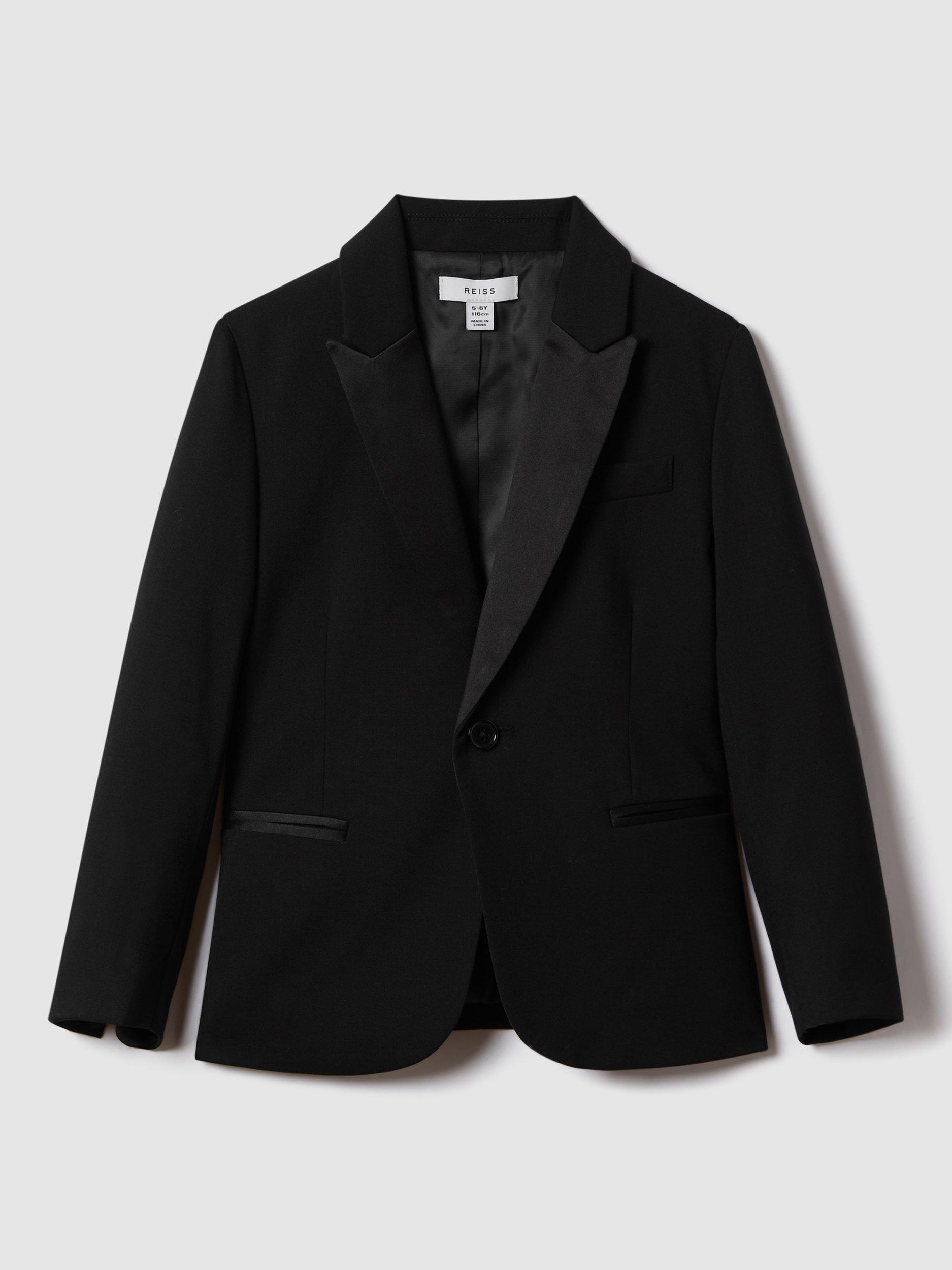Product image 2 of 5, which shows Reiss Kids' Knightsbridge Wool Blend Single Breasted Blazer, Black, 3-4 years