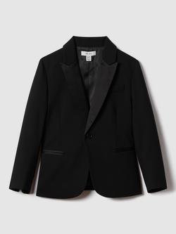 Reiss Kids' Knightsbridge Wool Blend Single Breasted Blazer, Black - view 2, Black