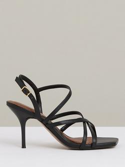 Reiss Elise Leather Strappy Heeled Sandals, Black