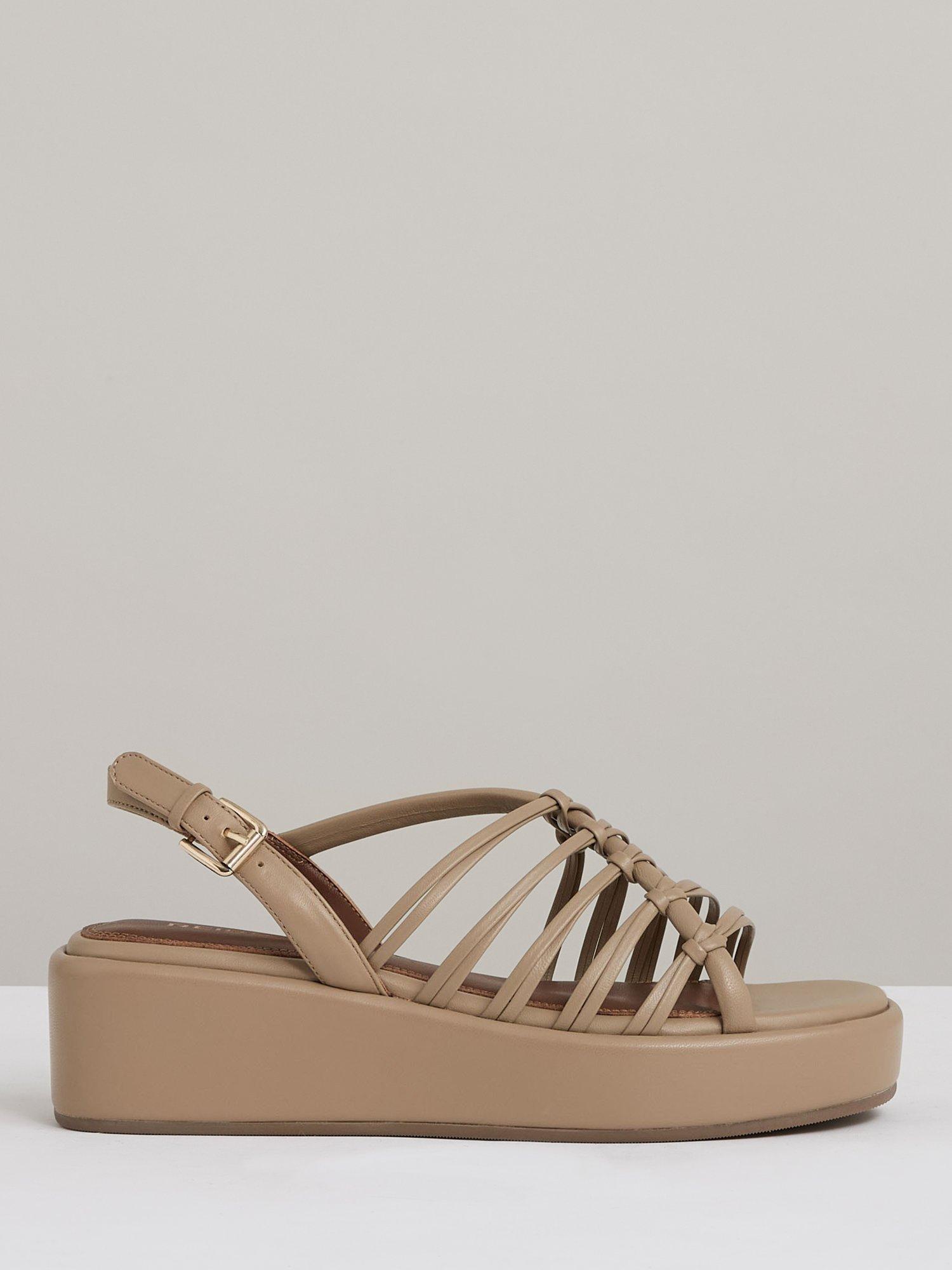 Product image 1 of 5, which shows Reiss Lana Leather Strappy Flatform Sandals, Beige, 7