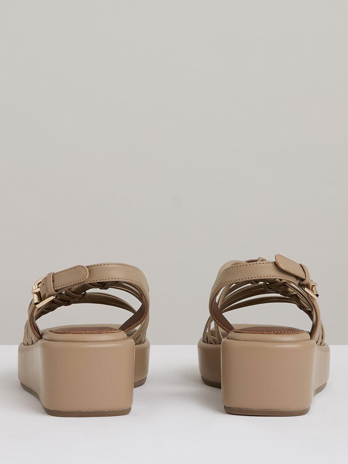 Product image 2 of 5, which shows Reiss Lana Leather Strappy Flatform Sandals, Beige, 7