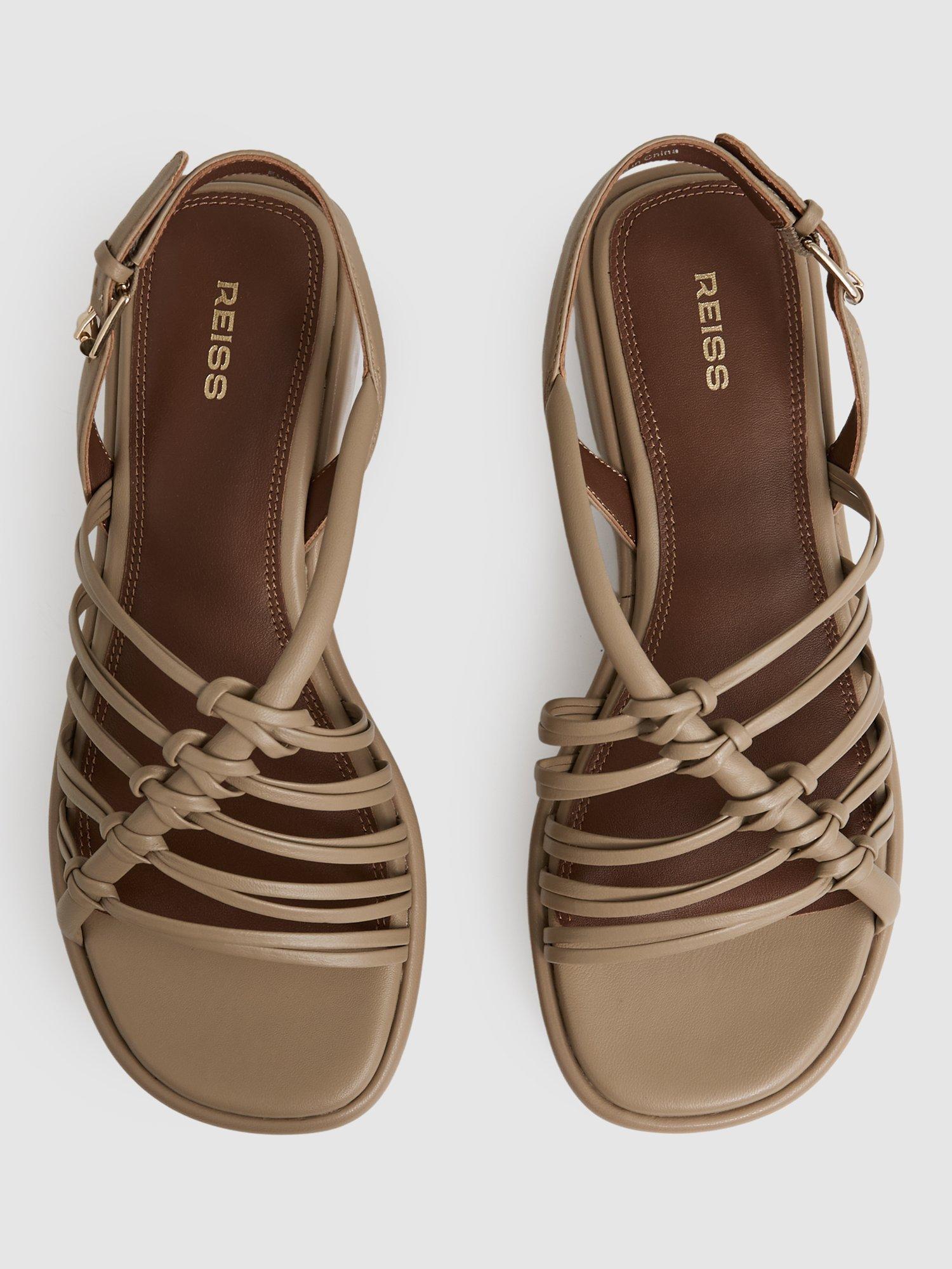 Product image 4 of 5, which shows Reiss Lana Leather Strappy Flatform Sandals, Beige, 7