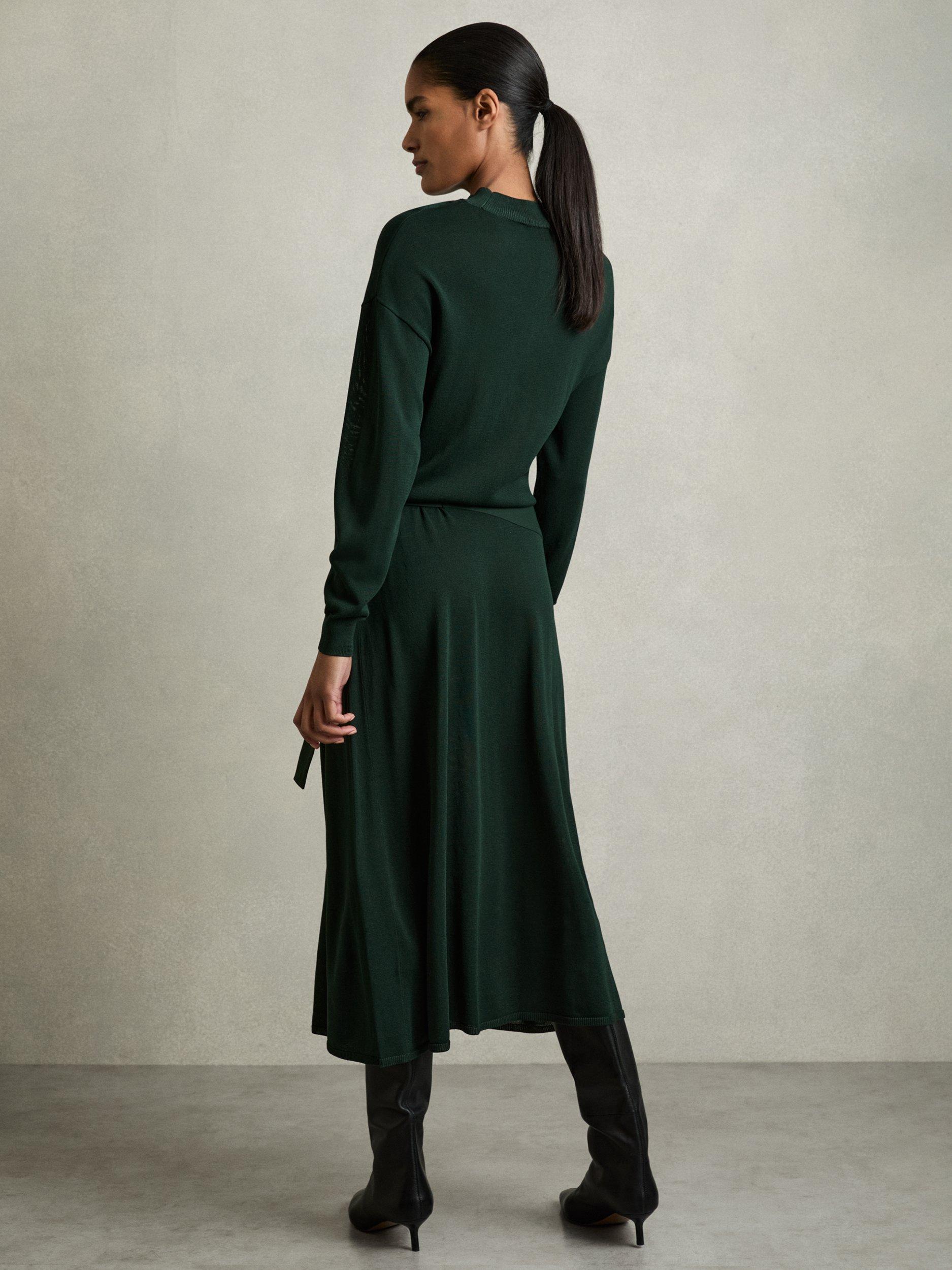 Reiss Alina Belted Knit Dress, Dark Green