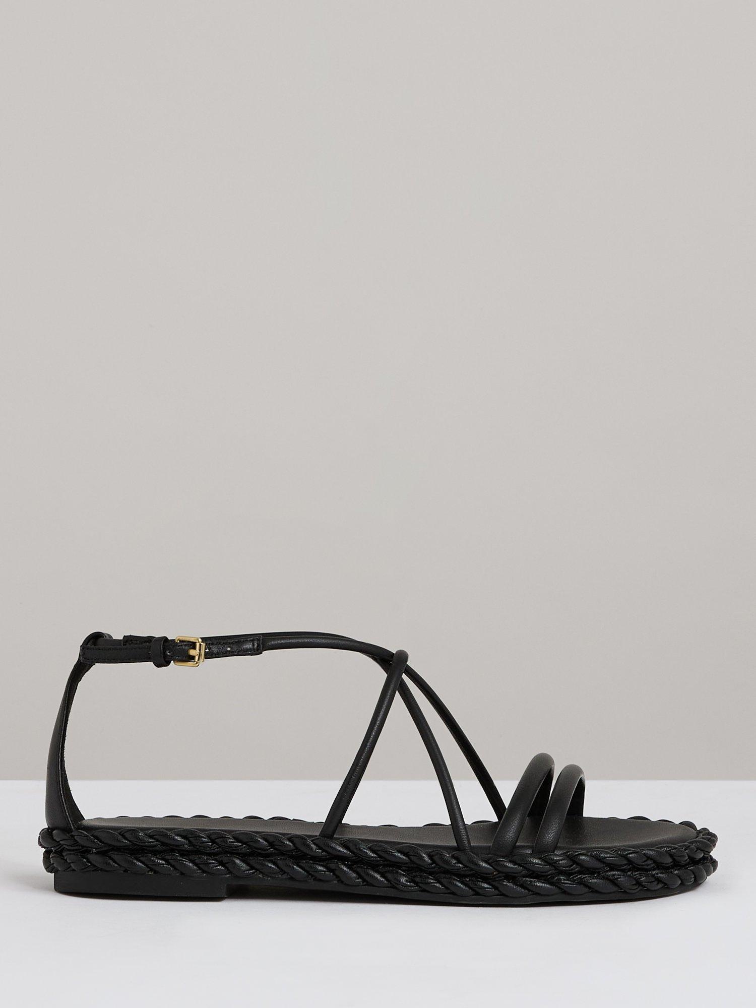 Product image 1 of 5, which shows Reiss Libby Leather Braided Strappy Sandals, Black, 3