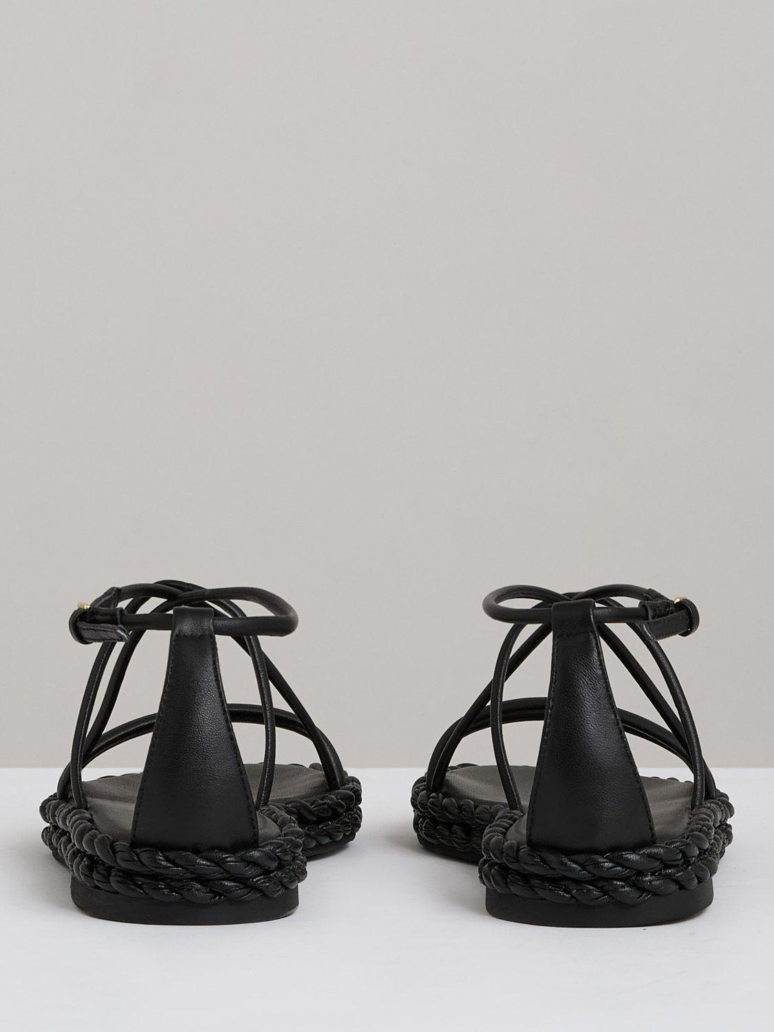 Product image 2 of 5, which shows Reiss Libby Leather Braided Strappy Sandals, Black, 3