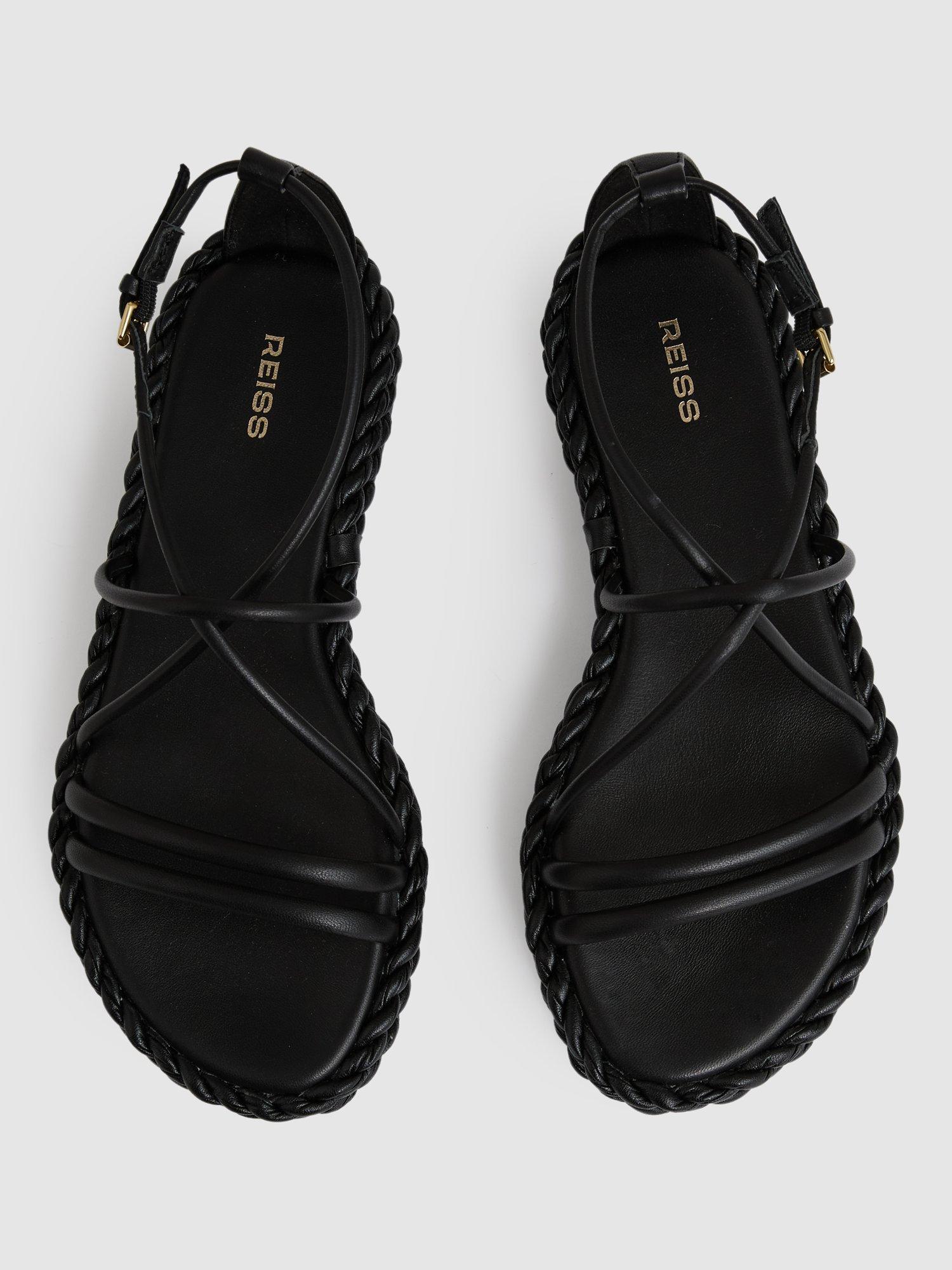 Product image 4 of 5, which shows Reiss Libby Leather Braided Strappy Sandals, Black, 3