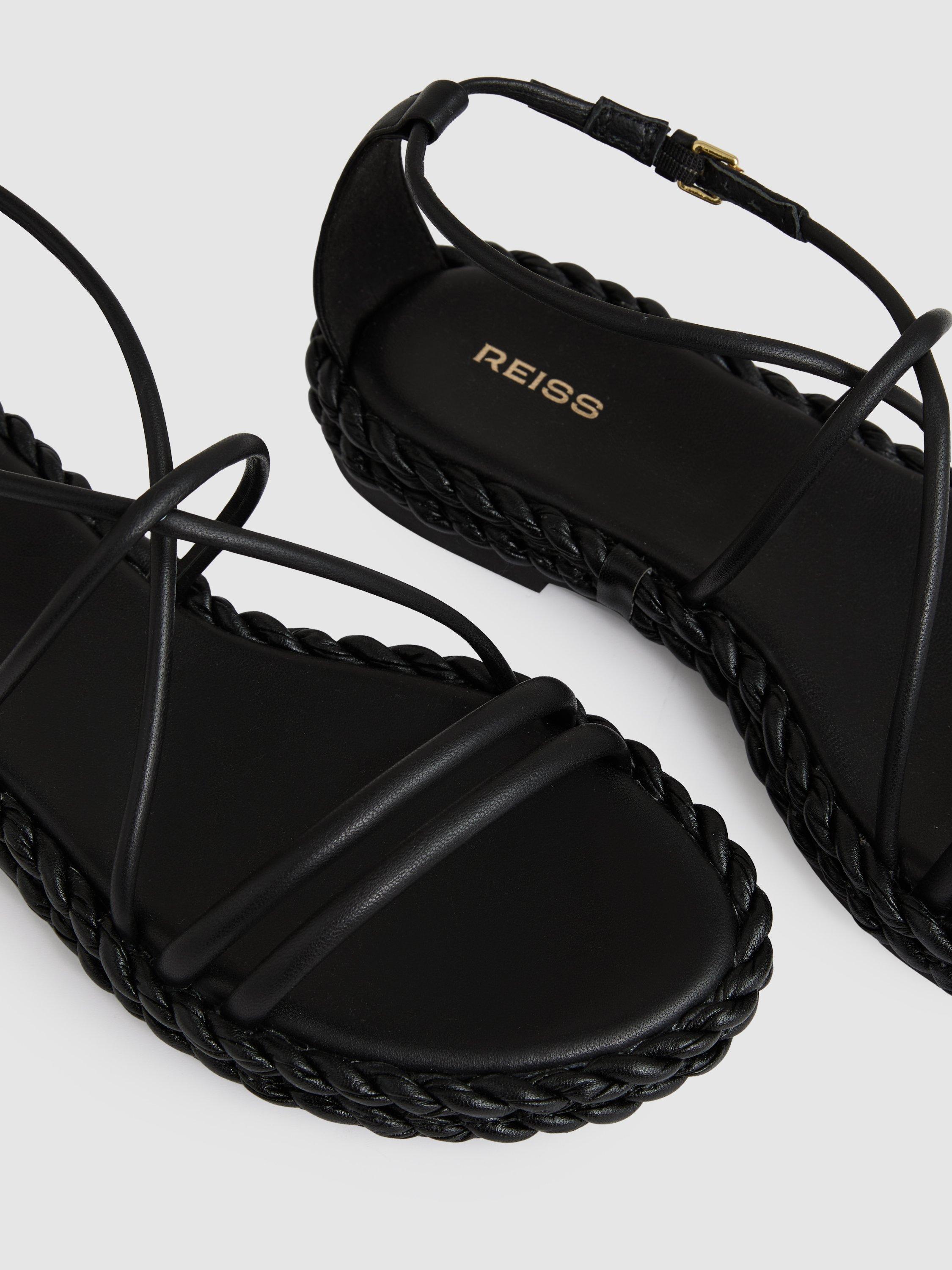 Product image 5 of 5, which shows Reiss Libby Leather Braided Strappy Sandals, Black, 3