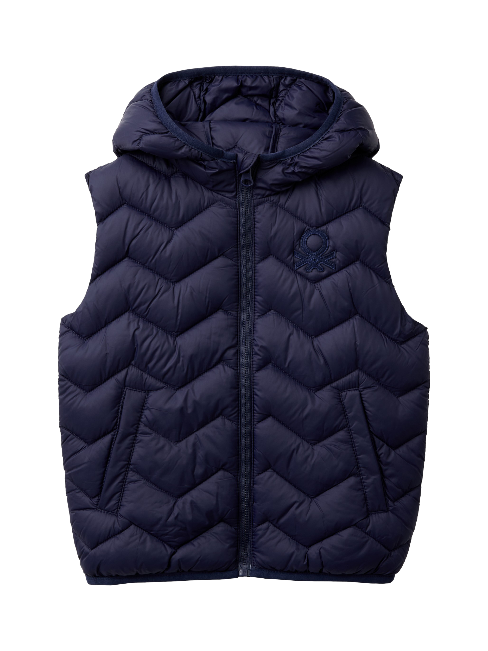 Product image 1 of 3, which shows Benetton Kids' Hooded Padded Gilet, Night Blue, 3-4 years