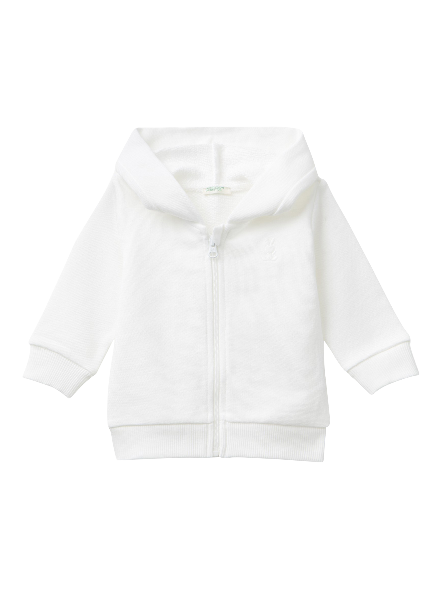 Product image 1 of 3, which shows Benetton Baby 3D Ears Hooded Zipped Sweatshirt, Offwhite, 1-3 months