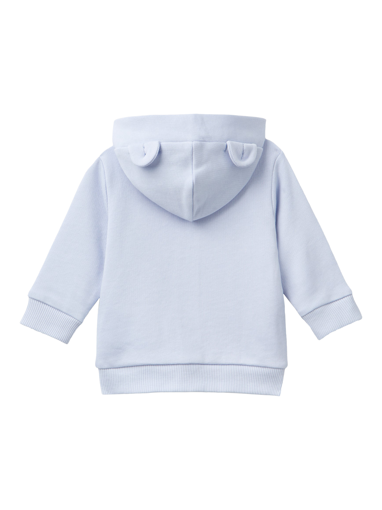 Product image 2 of 3, which shows Benetton Baby 3D Ears Hooded Zipped Sweatshirt, Light Blue Powder, 1-3 months