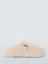 John Lewis Curly Shearling Borg Buckle Strap Clogs, Taupe