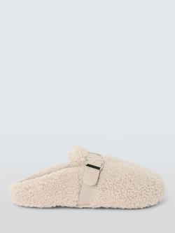 John Lewis Curly Shearling Borg Buckle Strap Clogs, Taupe, Taupe